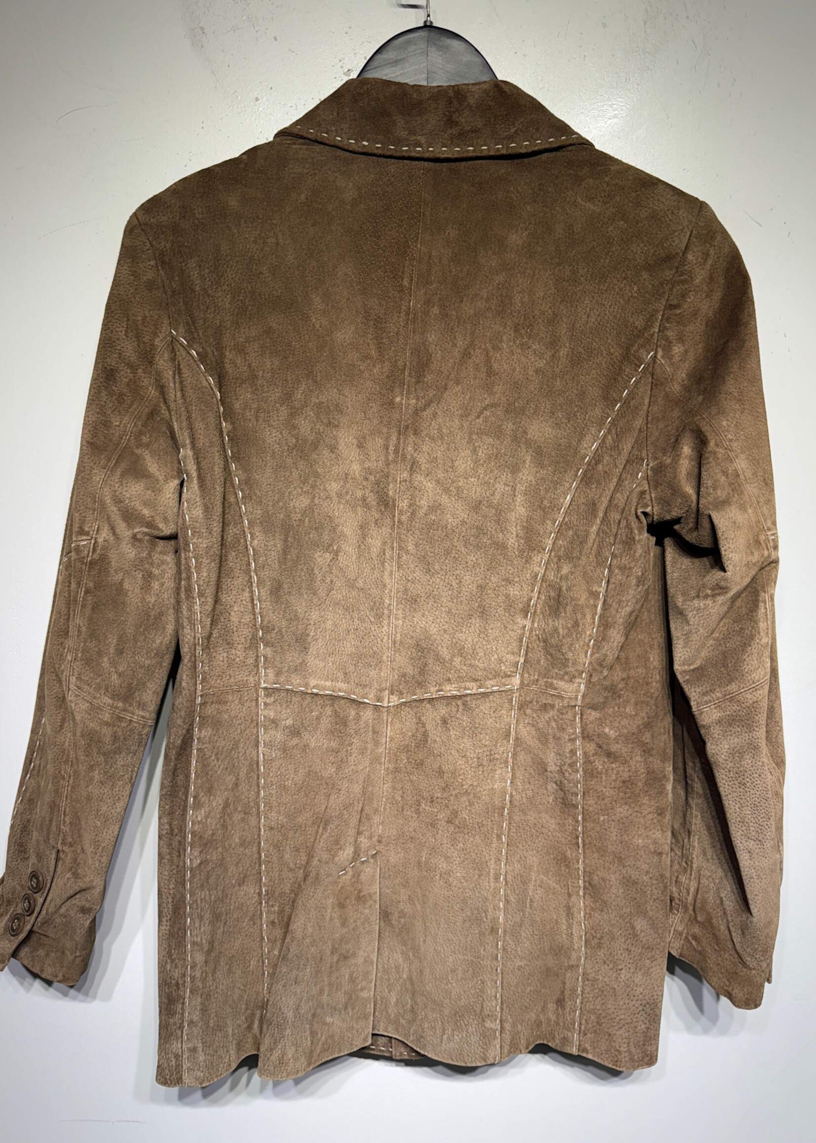 Pamela McCoy Brown Suede White Stitch Jacket Fem S
