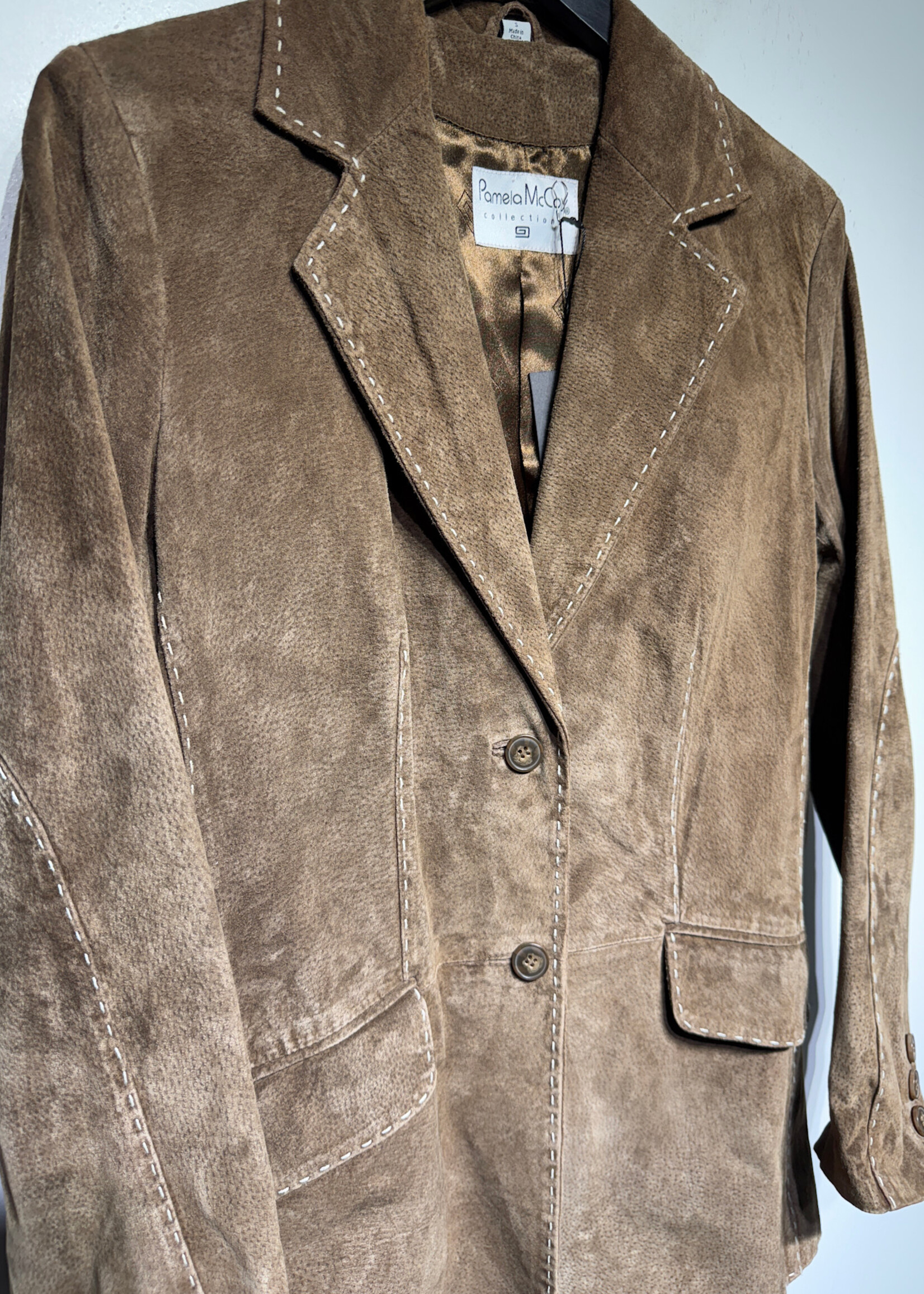 Pamela McCoy Brown Suede White Stitch Jacket Fem S