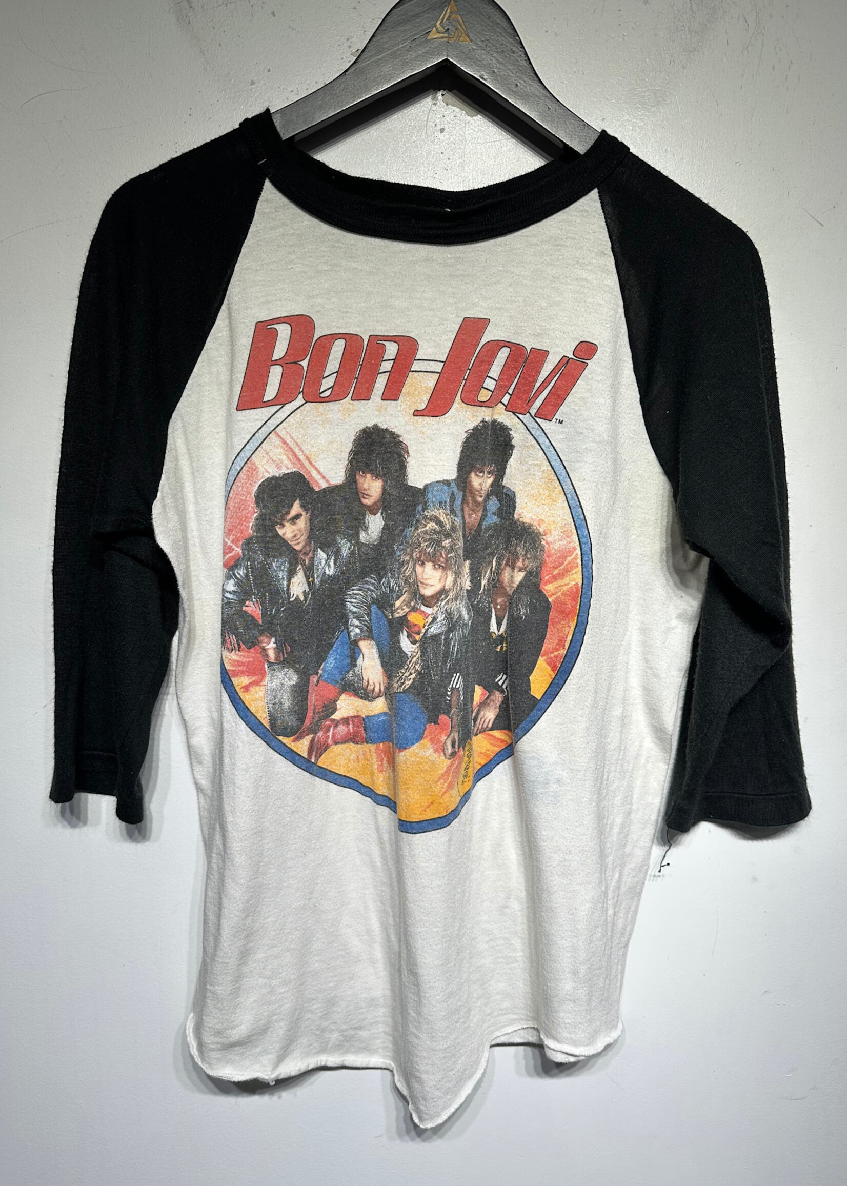 Bon Jovi 1987 White Black Raglan L
