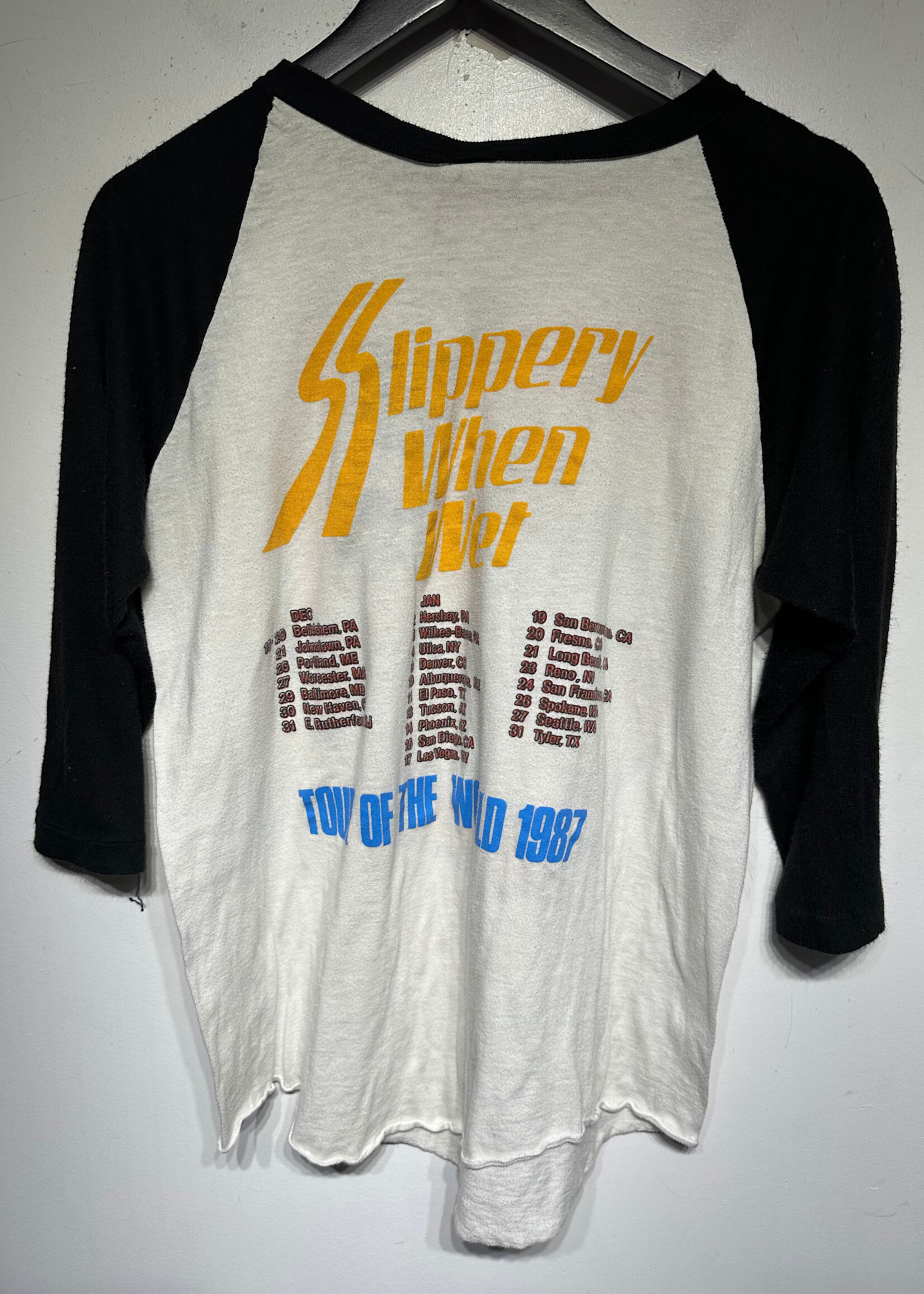 Bon Jovi 1987 White Black Raglan L