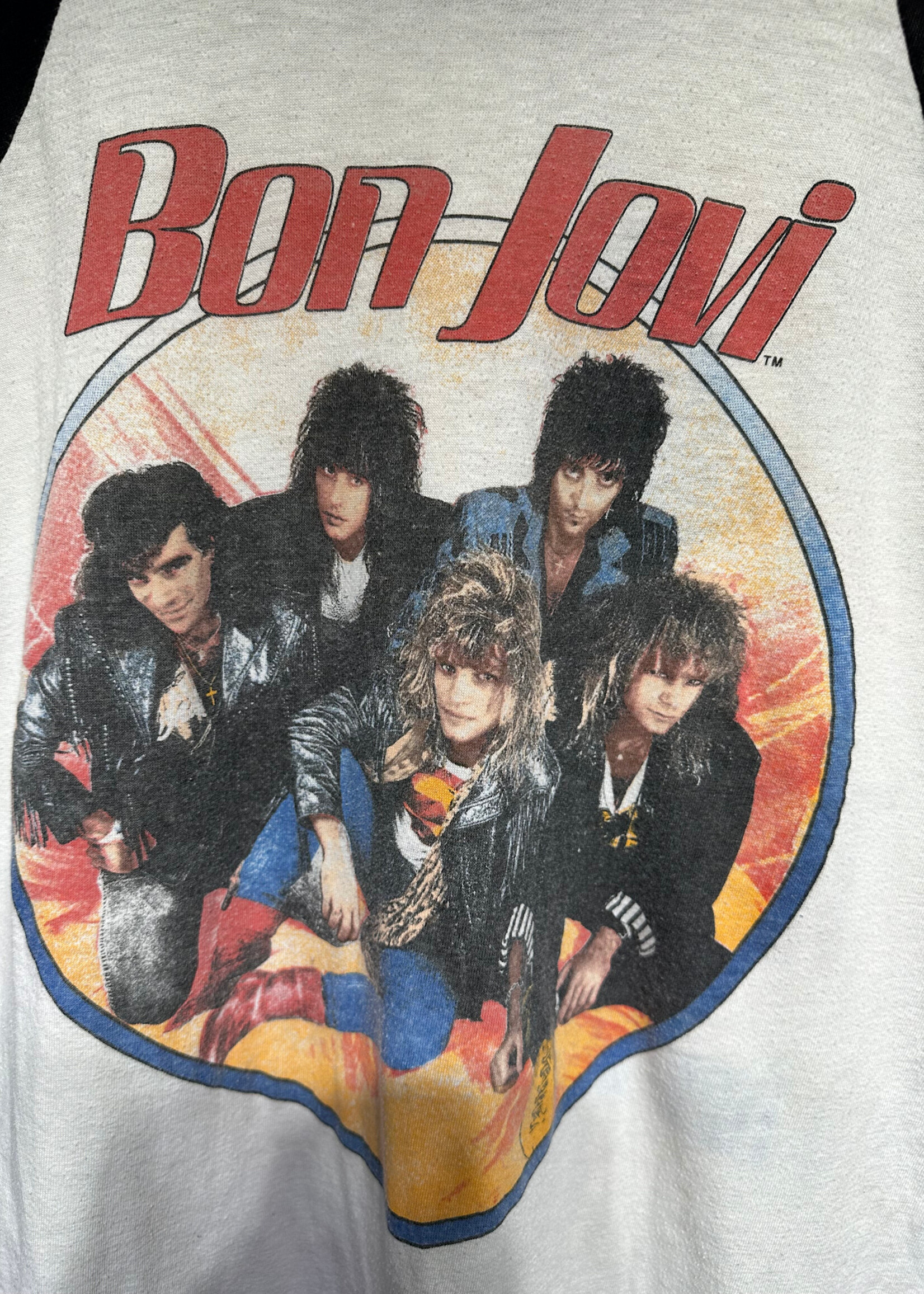 Bon Jovi 1987 White Black Raglan L
