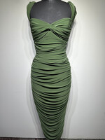 Norma Kamali Green Ruched Maxi Dress M