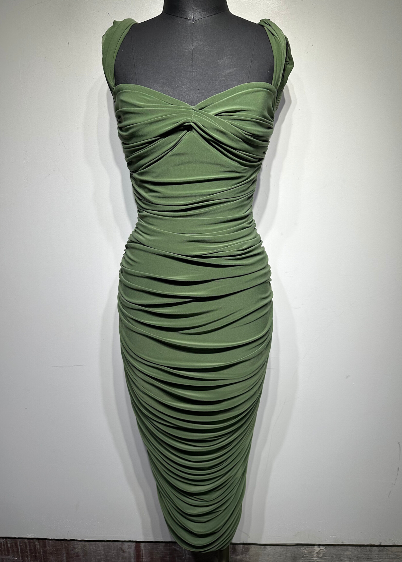 Norma Kamali Green Ruched Maxi Dress M