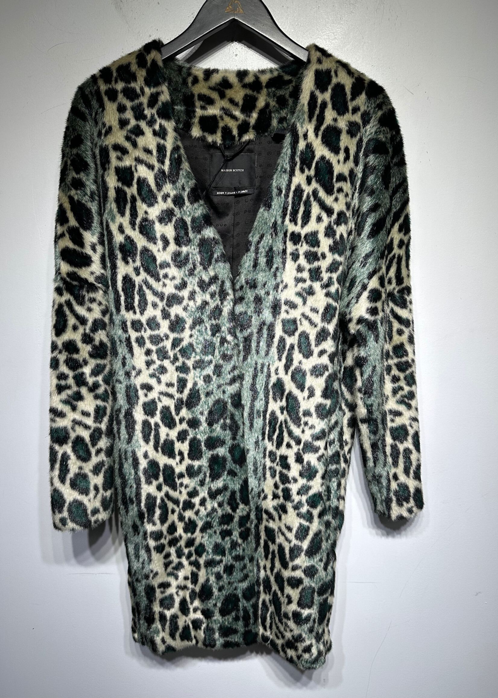Maison Scotch Cheetah Print Faux Fur Coat XS