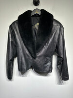 Sosino Vintage Fuzzy Collar Leather Jacket M
