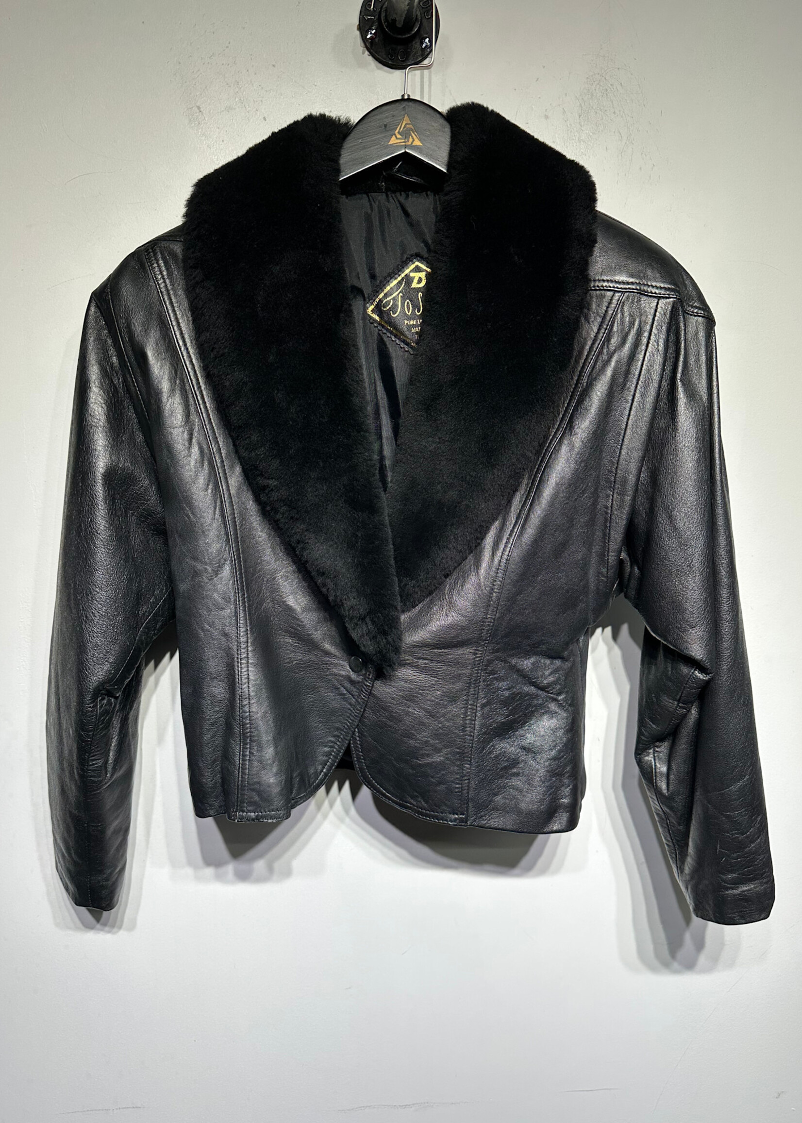 Sosino Vintage Fuzzy Collar Leather Jacket M