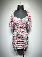 For Love & Lemons Ruched White Rose Print Dress S
