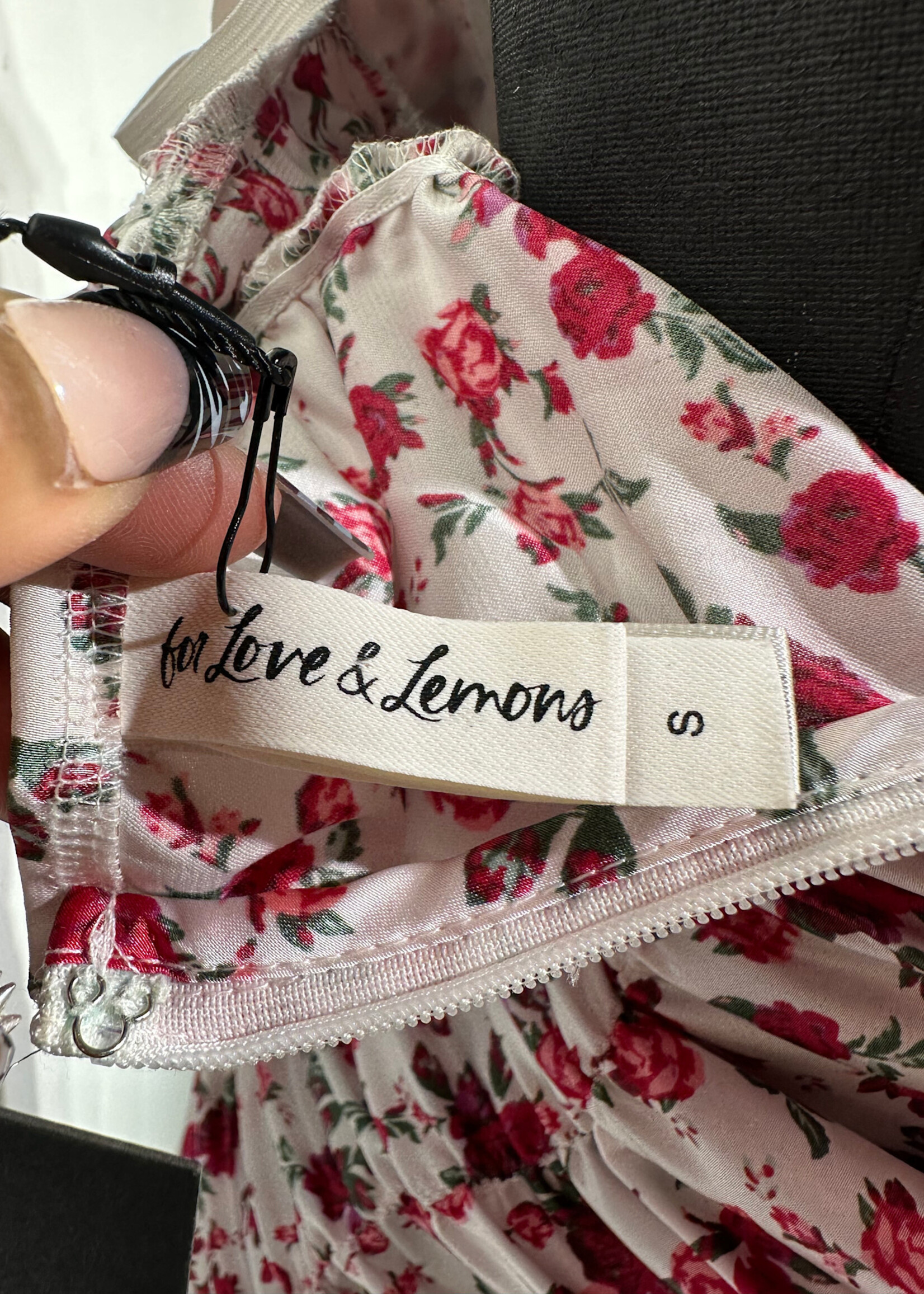 For Love & Lemons Ruched White Rose Print Dress S