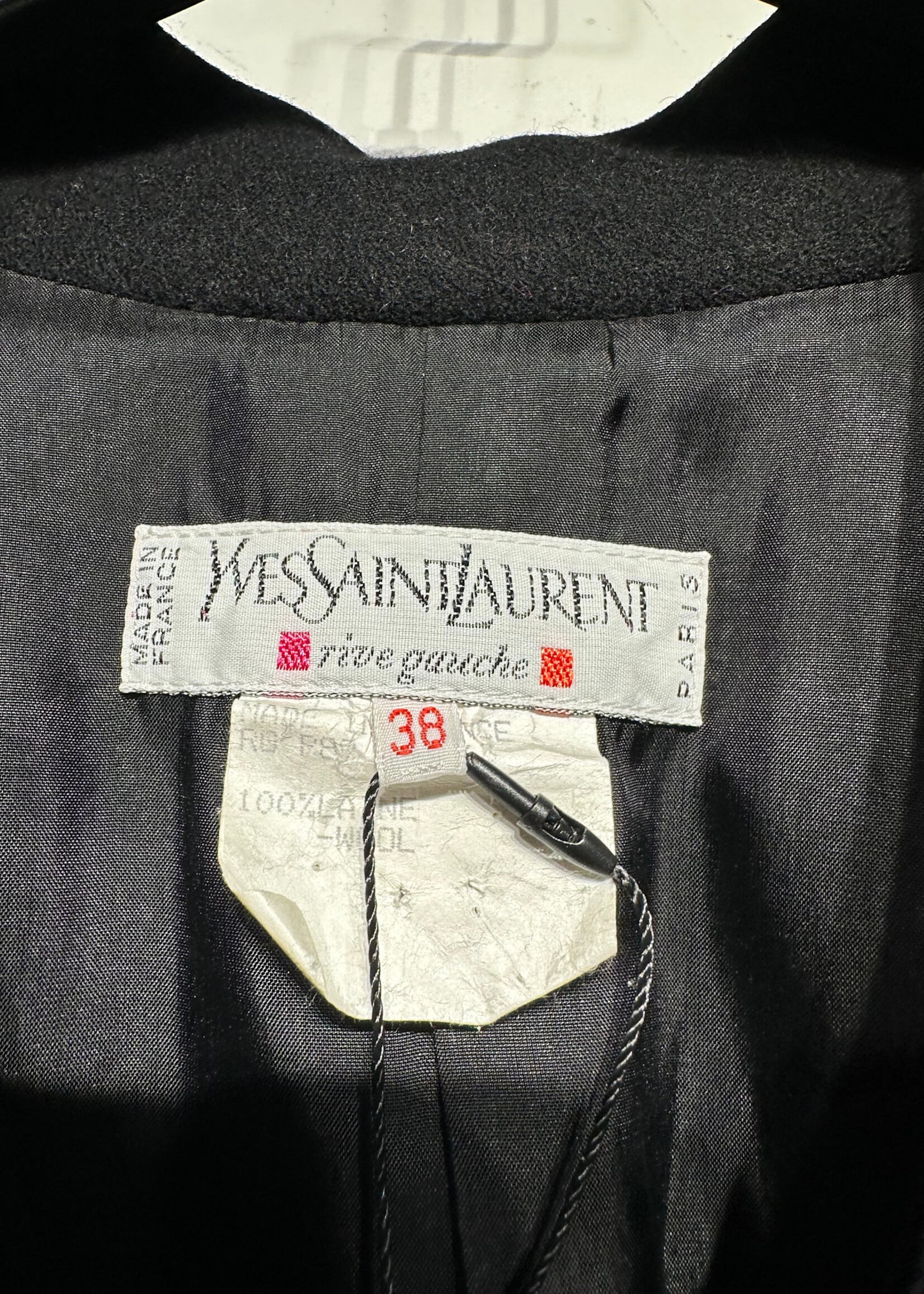 YSL Vintage Black Wool Wood Button Coat 38/M Fem