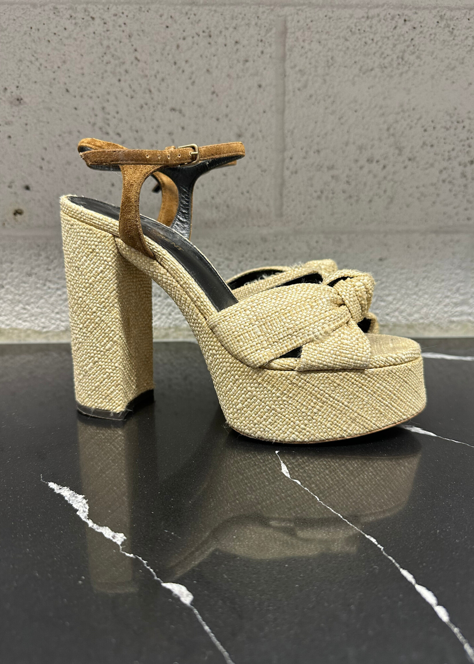 Saint Laurent Tan Wicker 'Franciane' Heels 38/8