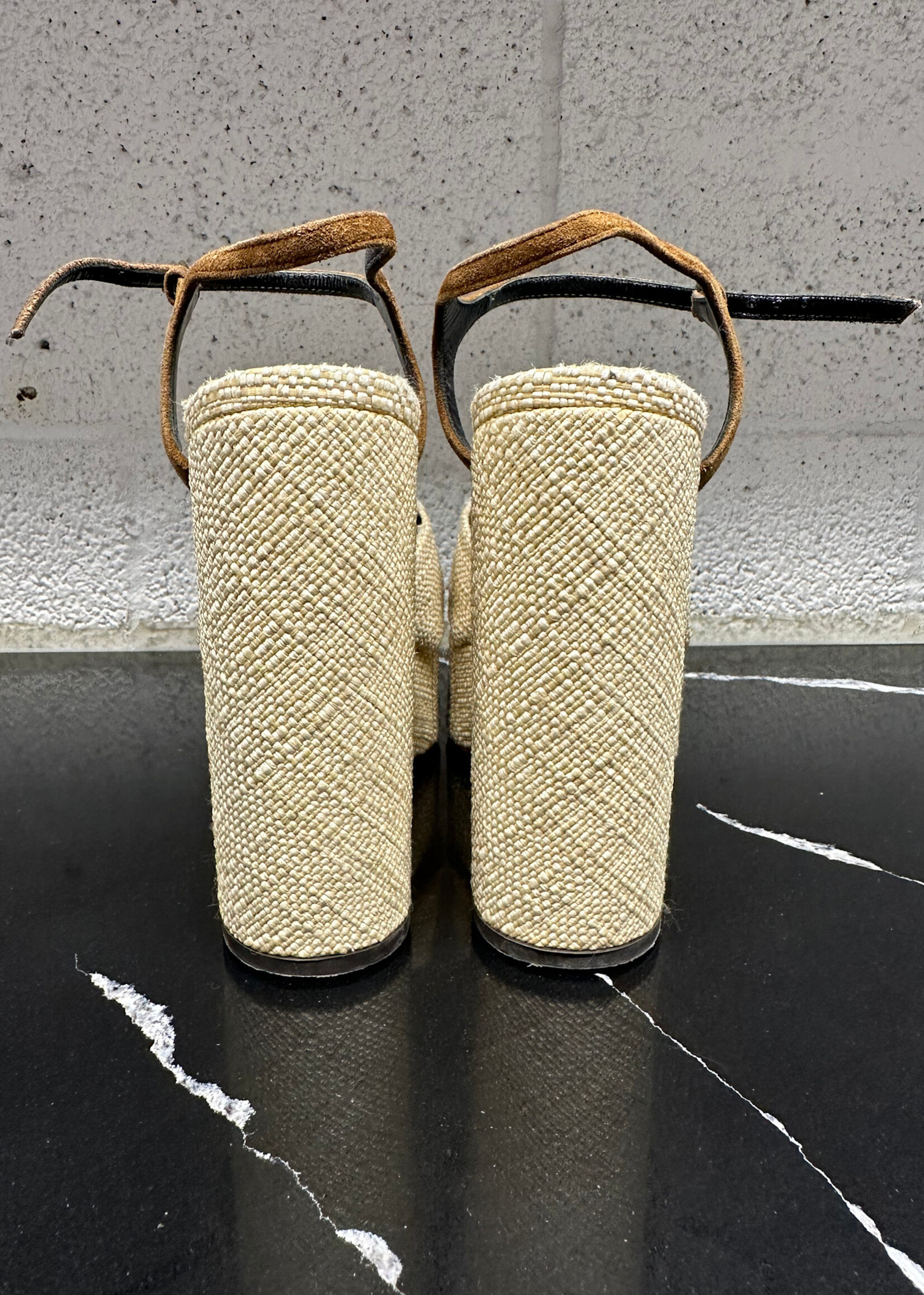 Saint Laurent Tan Wicker 'Franciane' Heels 38/8