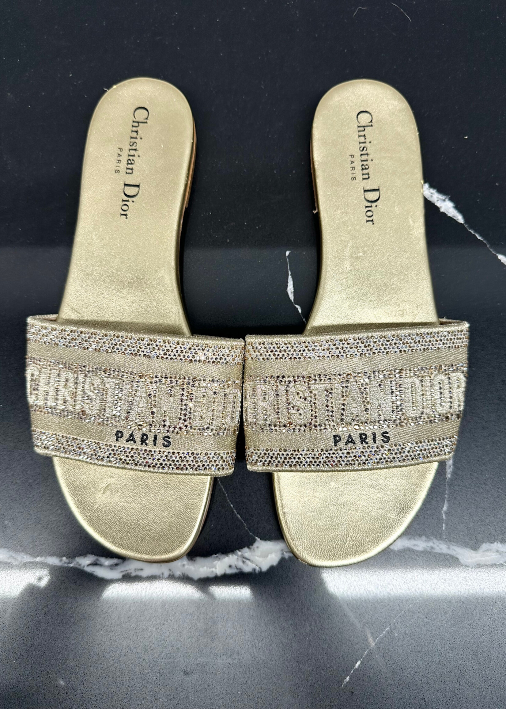 Dior Gold Crystal Flats 38/8