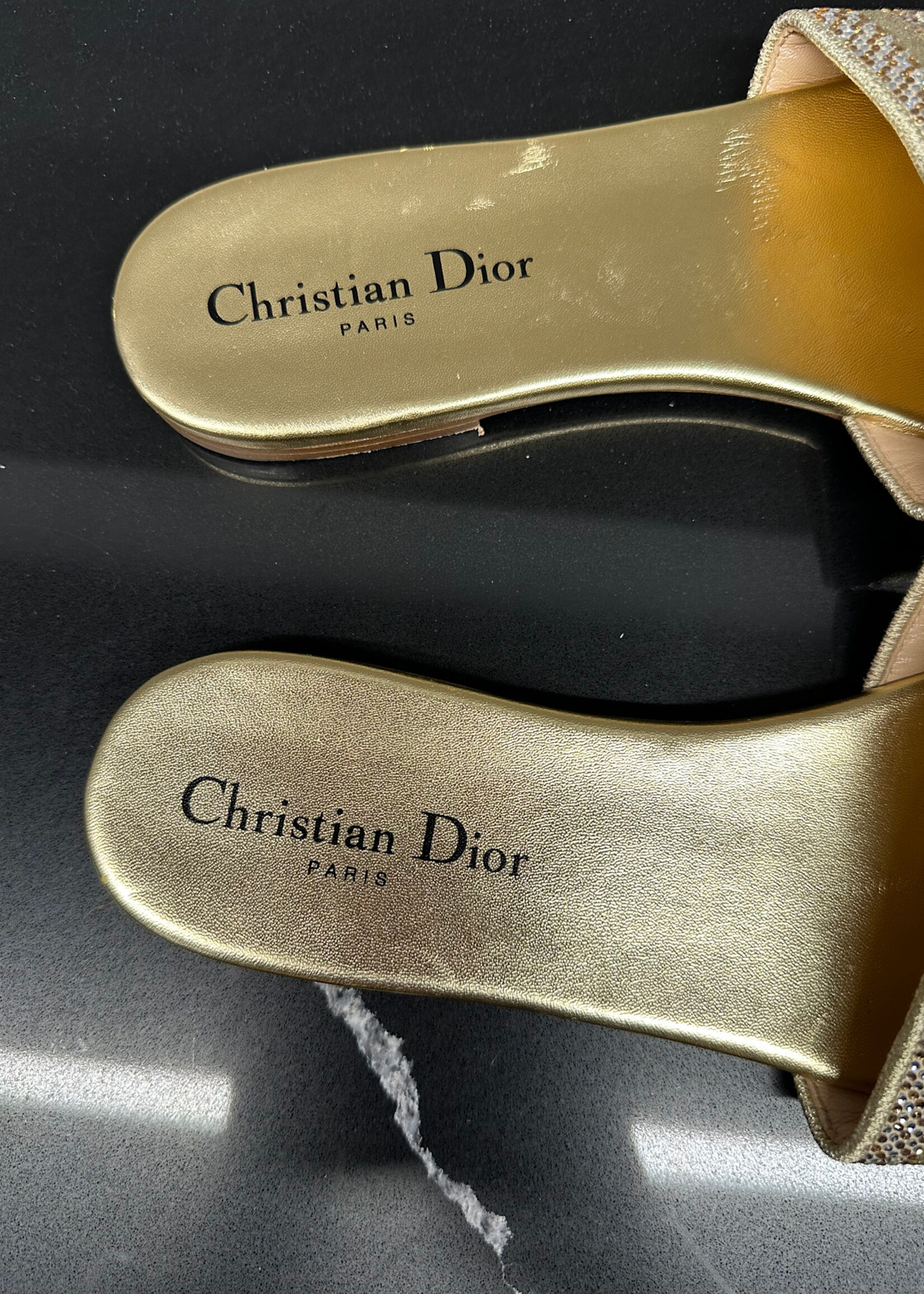 Dior Gold Crystal Flats 38/8