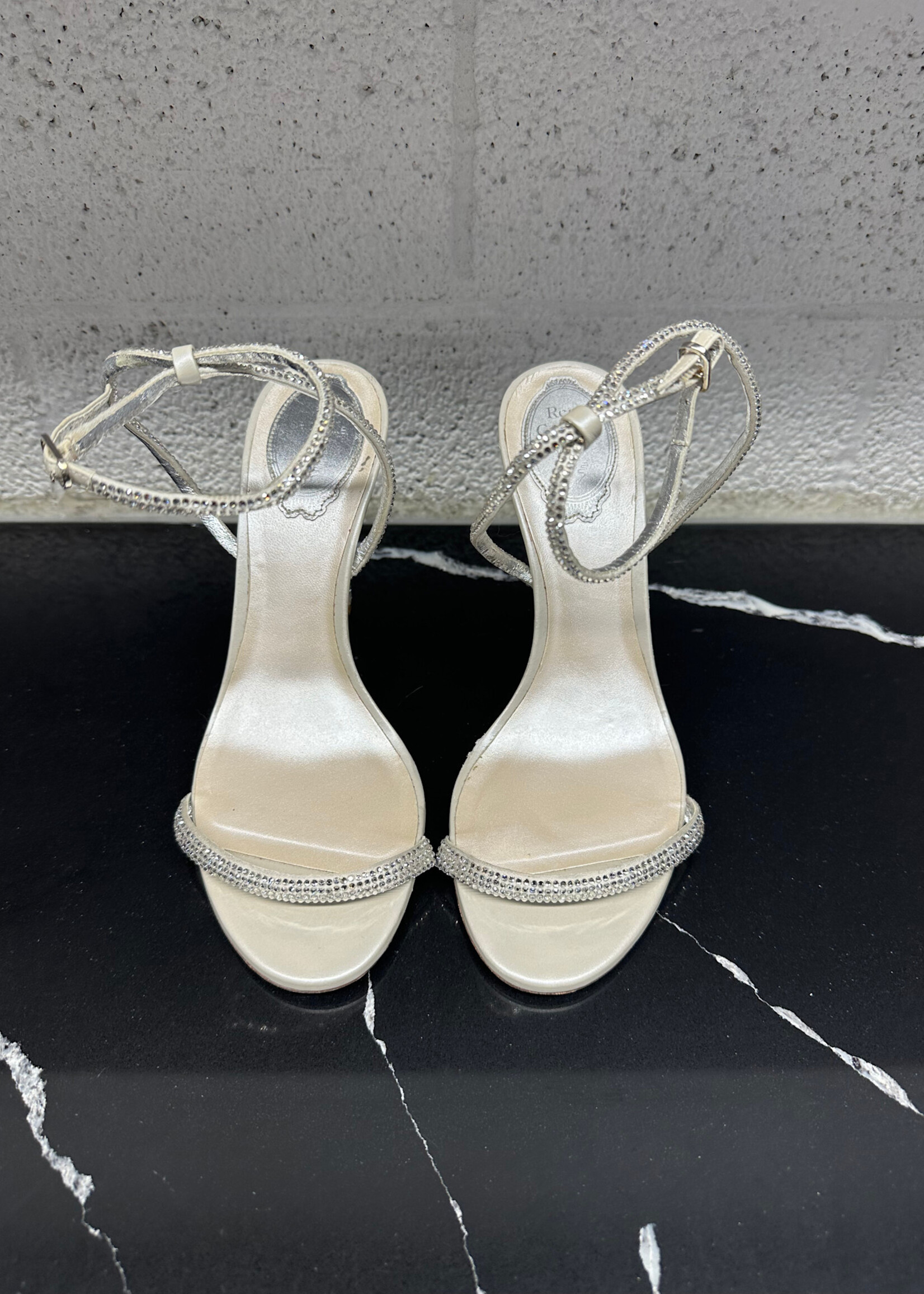 Rene Caovilla Silver Rhinestone Heels 38.5/8