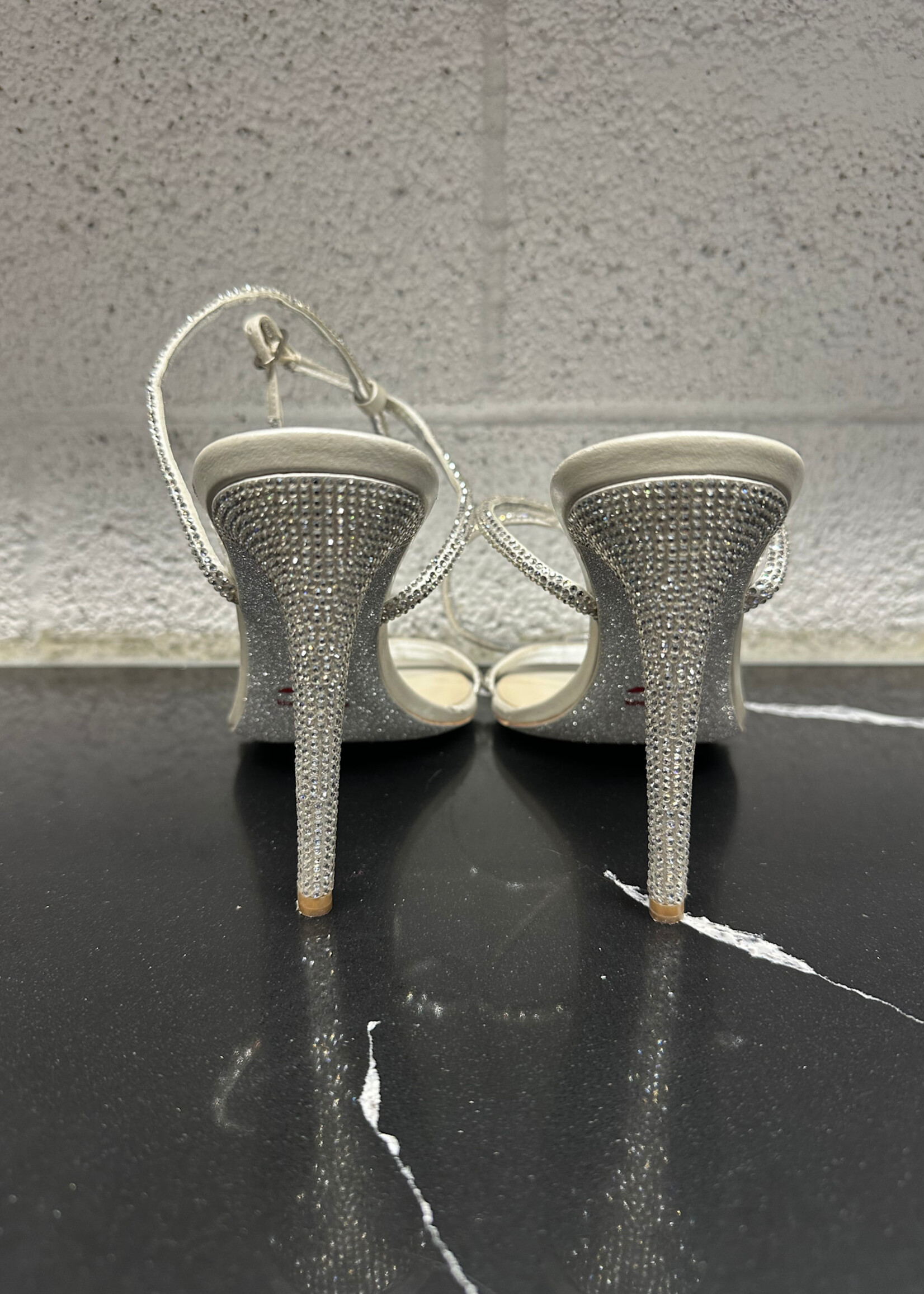 Rene Caovilla Silver Rhinestone Heels 38.5/8