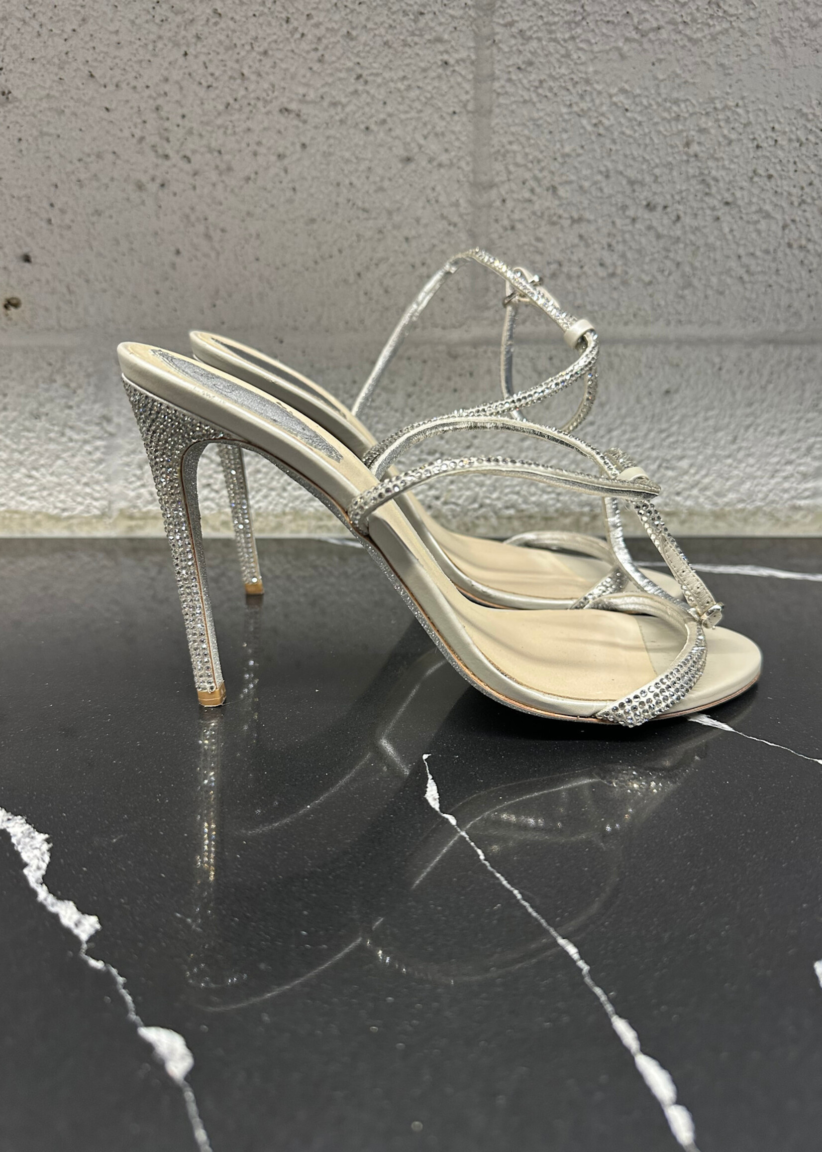 Rene Caovilla Silver Rhinestone Heels 38.5/8