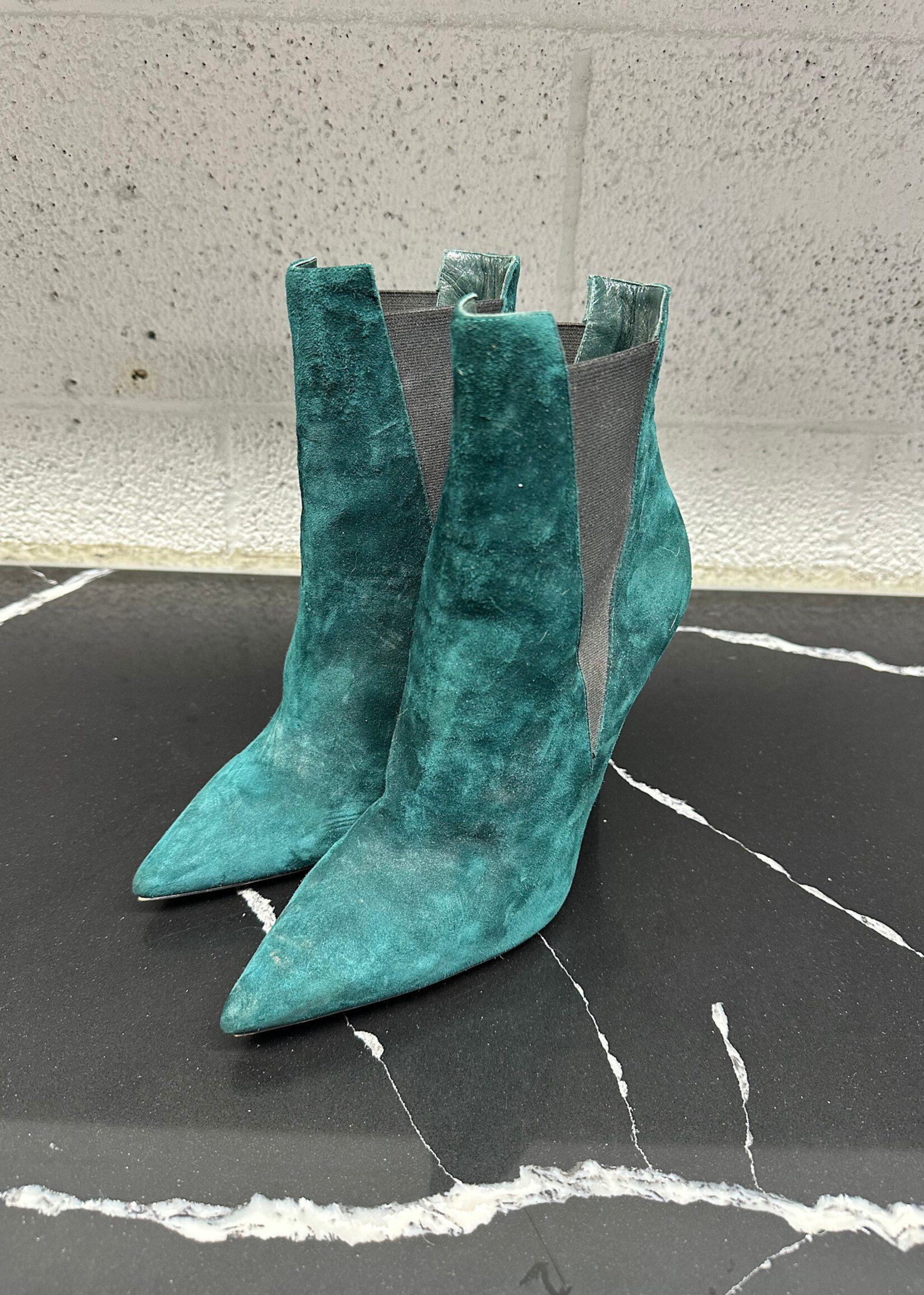 Louboutin Dark Green Suede Chelsea Booties 38.5/8