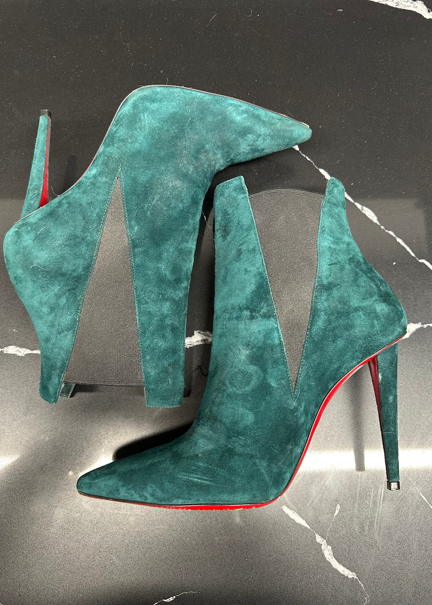 Louboutin Dark Green Suede Chelsea Booties 38.5/8