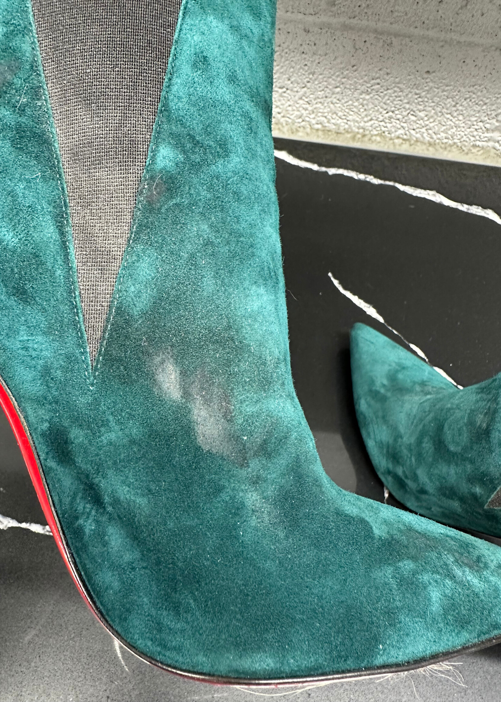 Louboutin Dark Green Suede Chelsea Booties 38.5/8