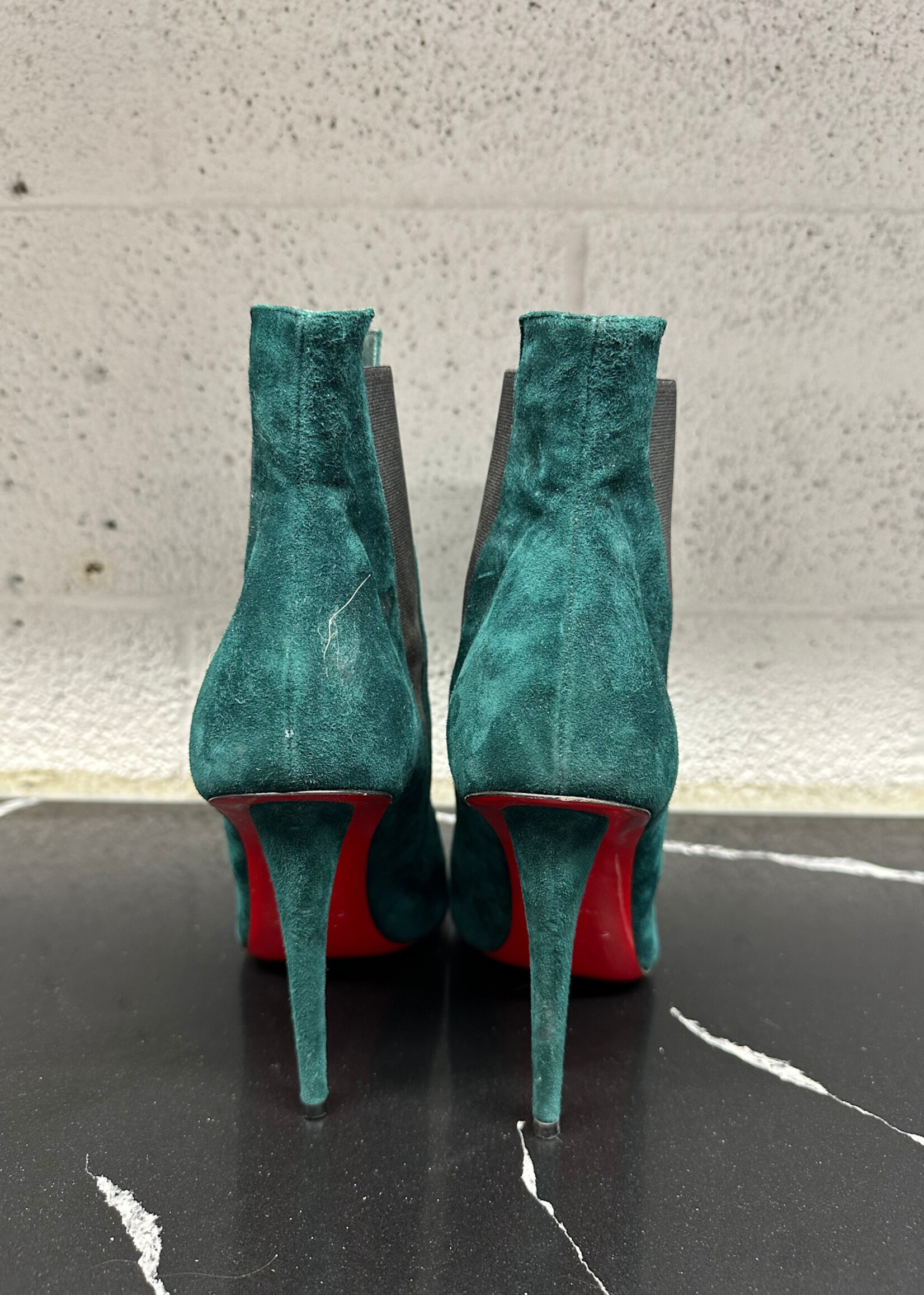 Louboutin Dark Green Suede Chelsea Booties 38.5/8