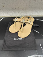 Chanel Tan Leather Logo Sandals 38.5/8.5