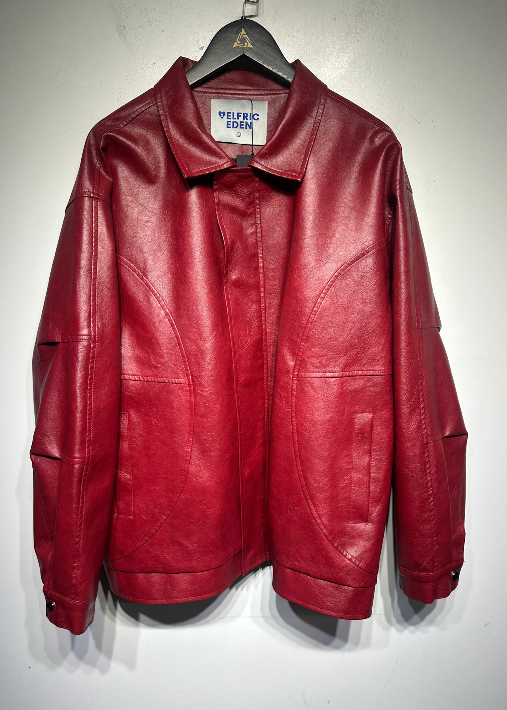 Elfric Eden Red Faux Leather Jacket Masc XL
