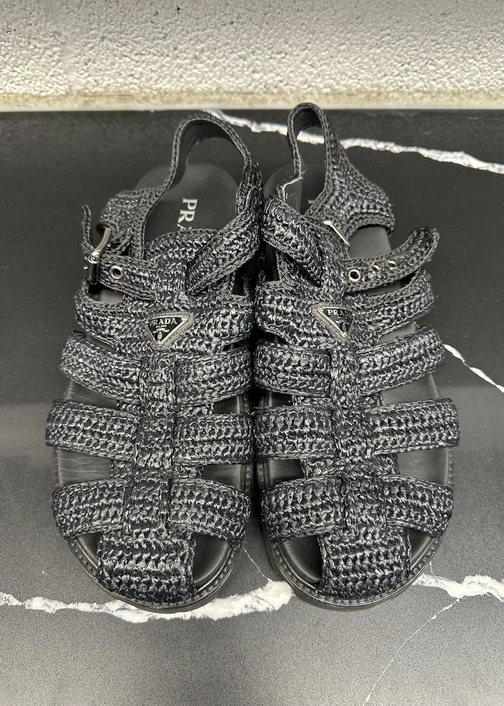 Prada Monolith Black Woven Sandals 10.5