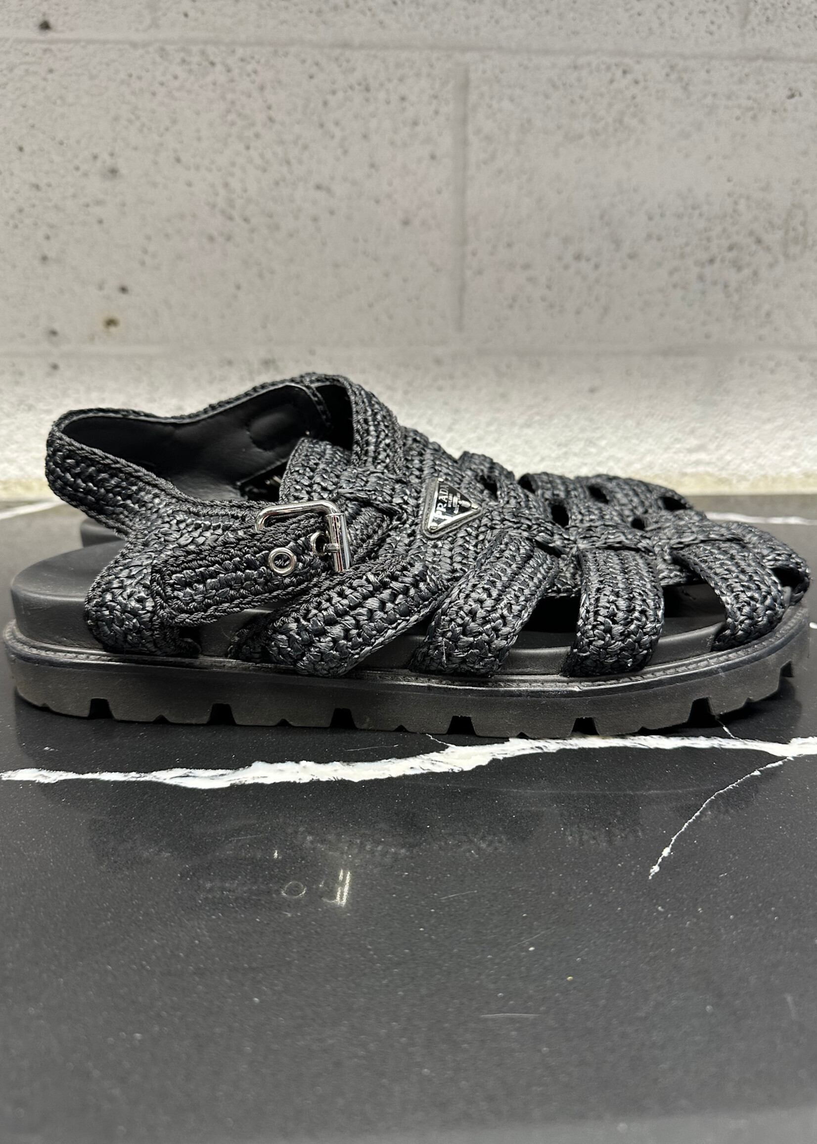 Prada Monolith Black Woven Sandals 10.5