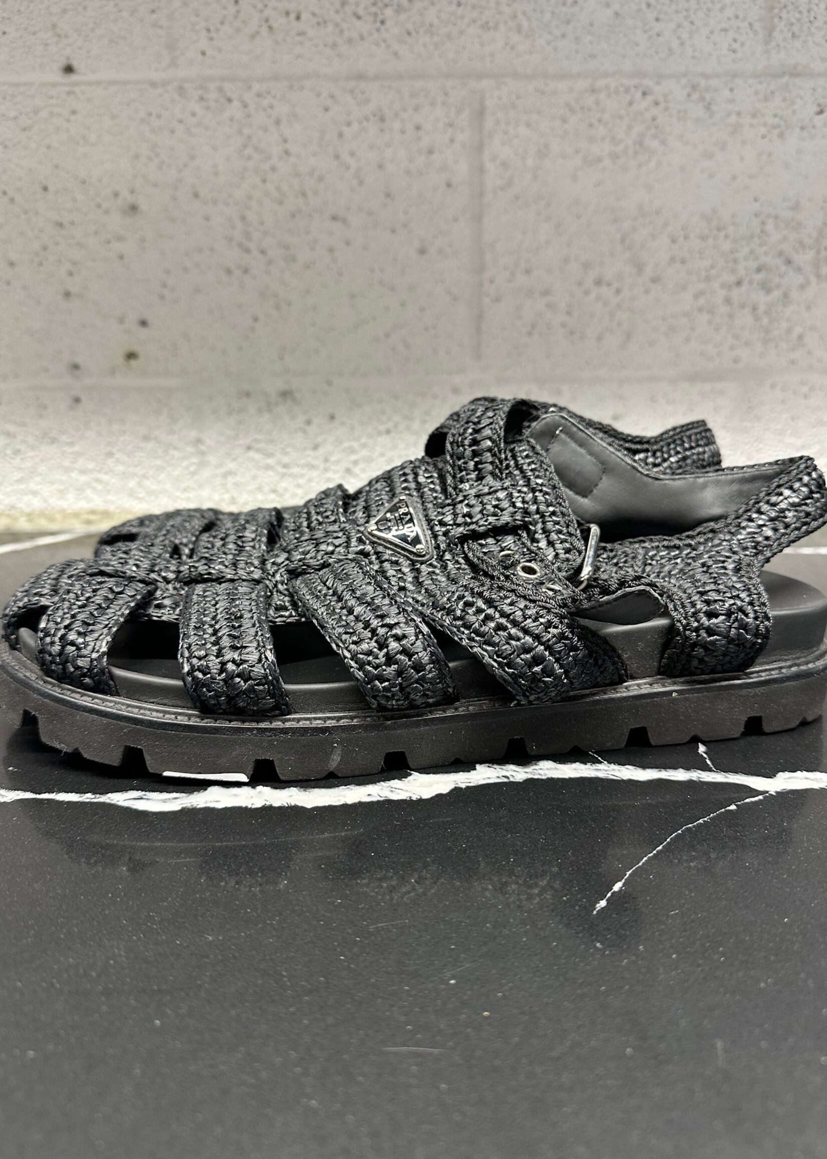 Prada Monolith Black Woven Sandals 10.5