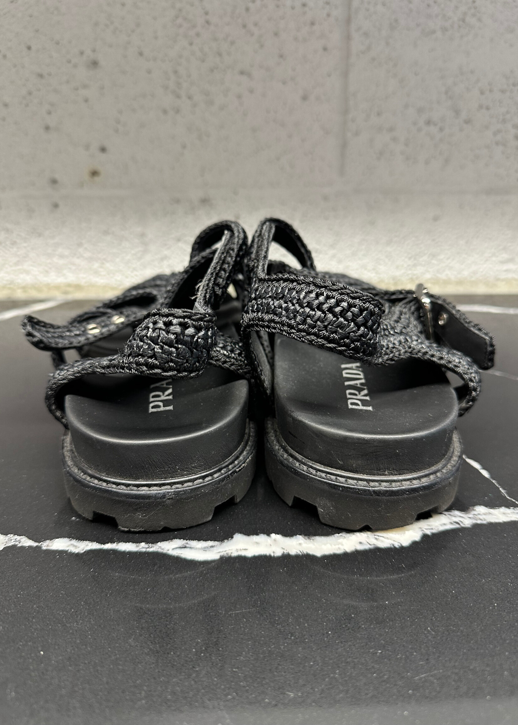 Prada Monolith Black Woven Sandals 10.5