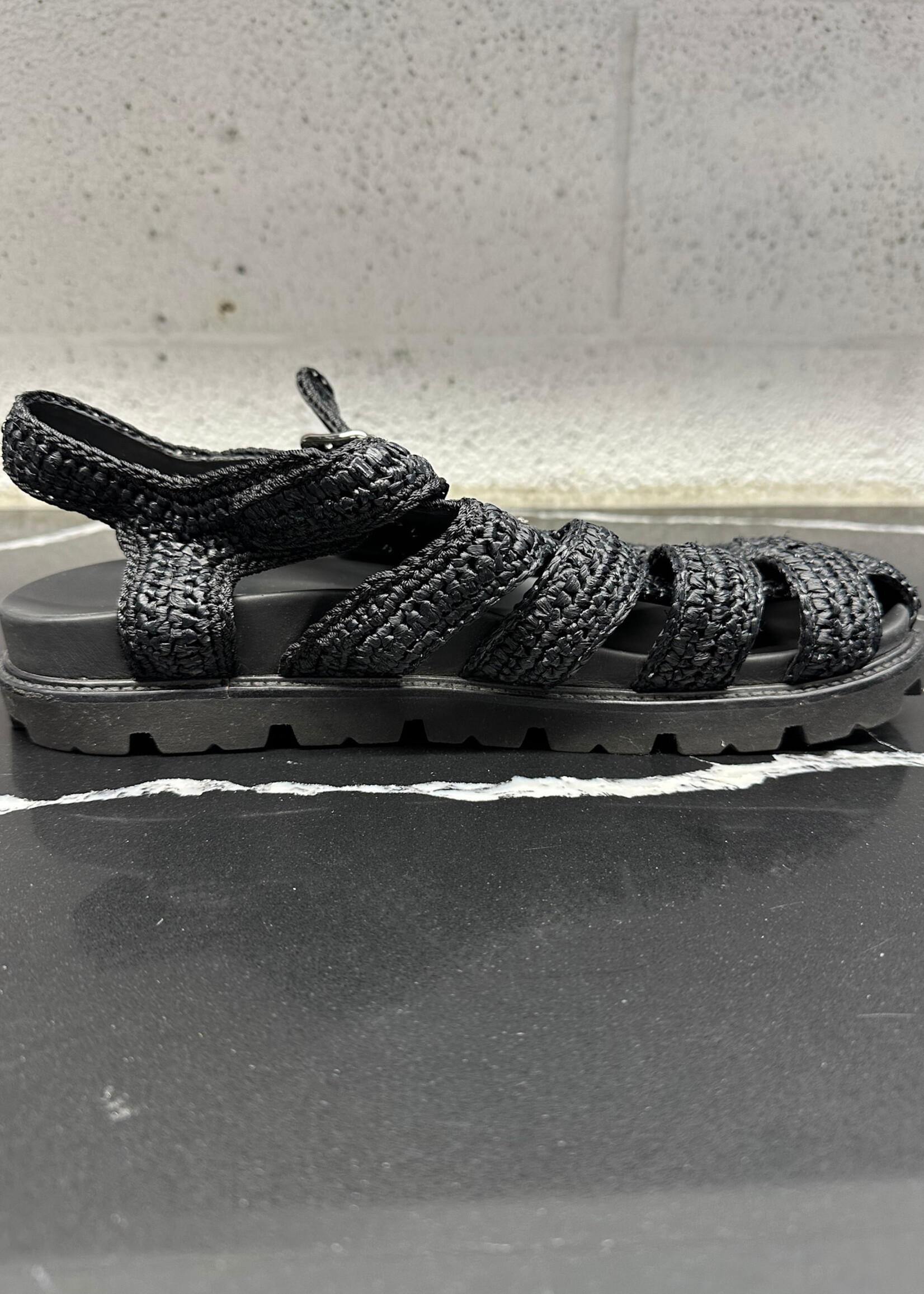 Prada Monolith Black Woven Sandals 10.5