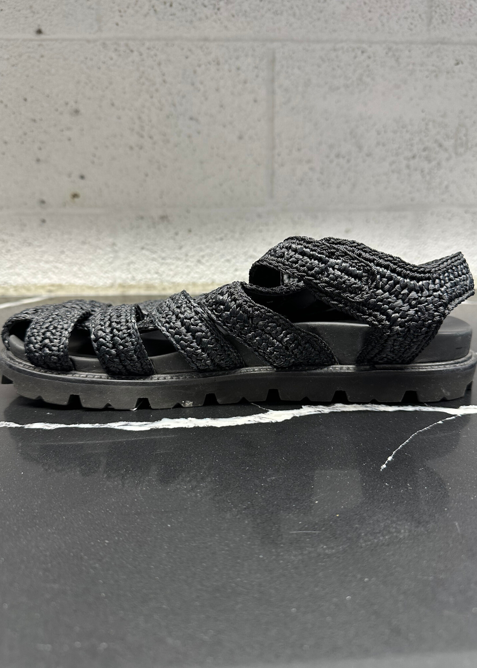 Prada Monolith Black Woven Sandals 10.5