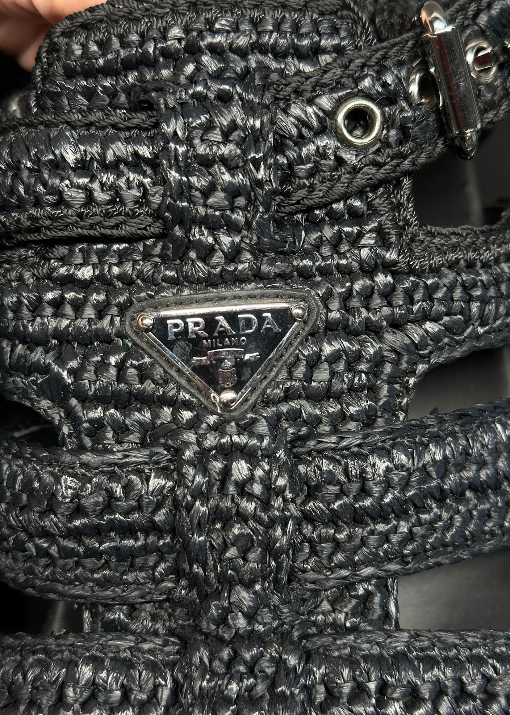 Prada Monolith Black Woven Sandals 10.5