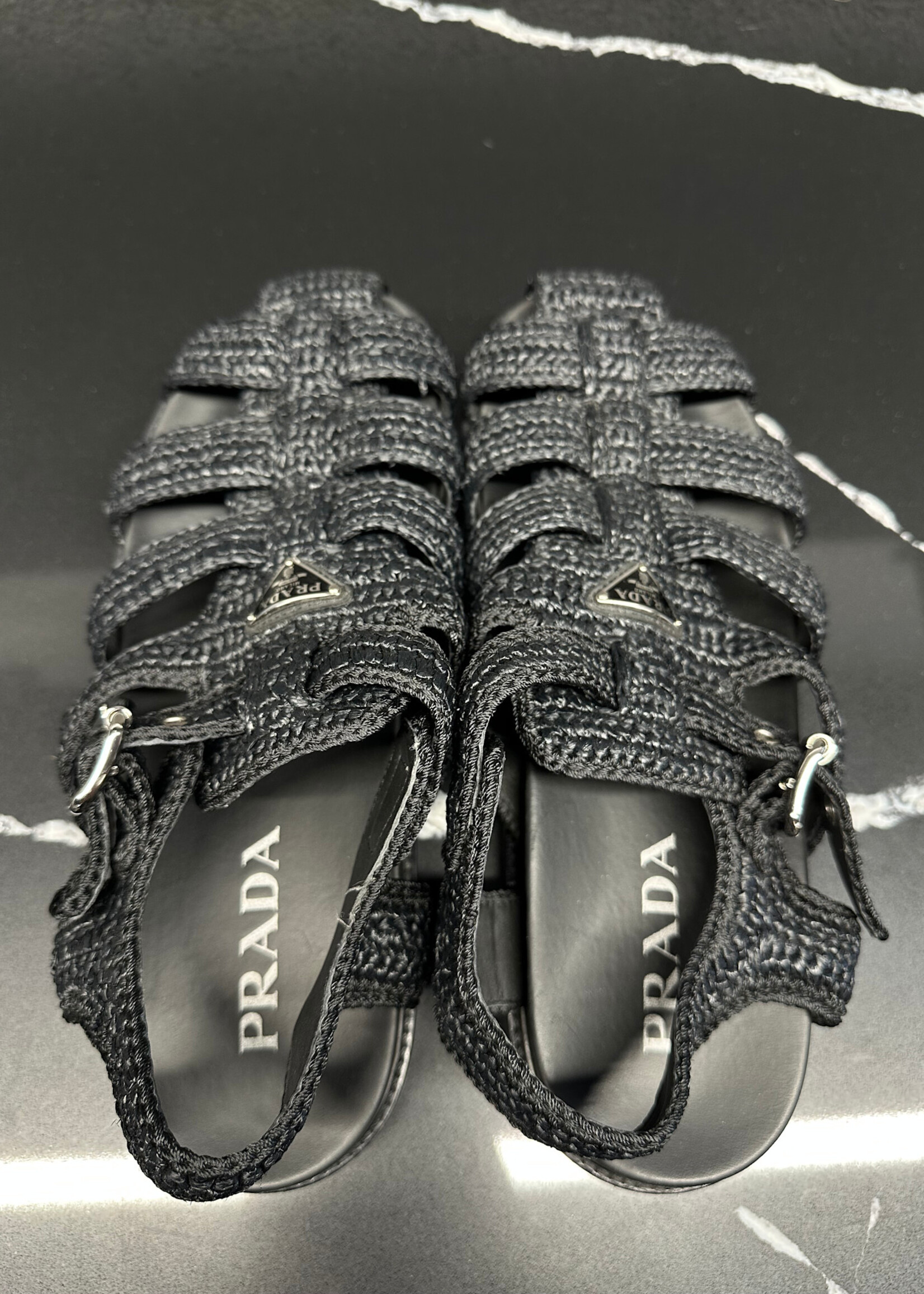 Prada Monolith Black Woven Sandals 10.5