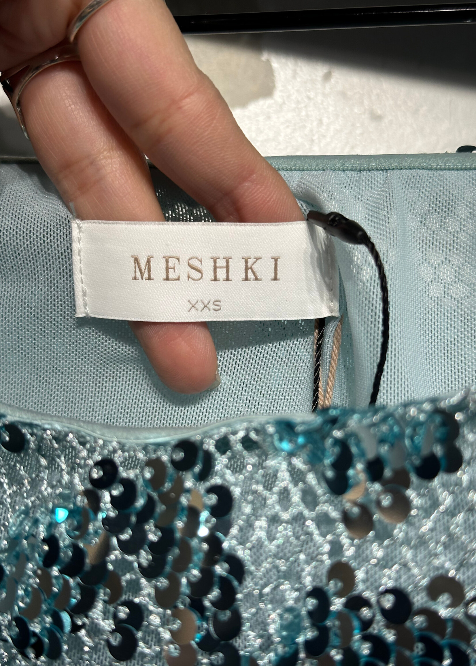 NWT Meshki Blue Sequin Strapless Dress Fem XXS