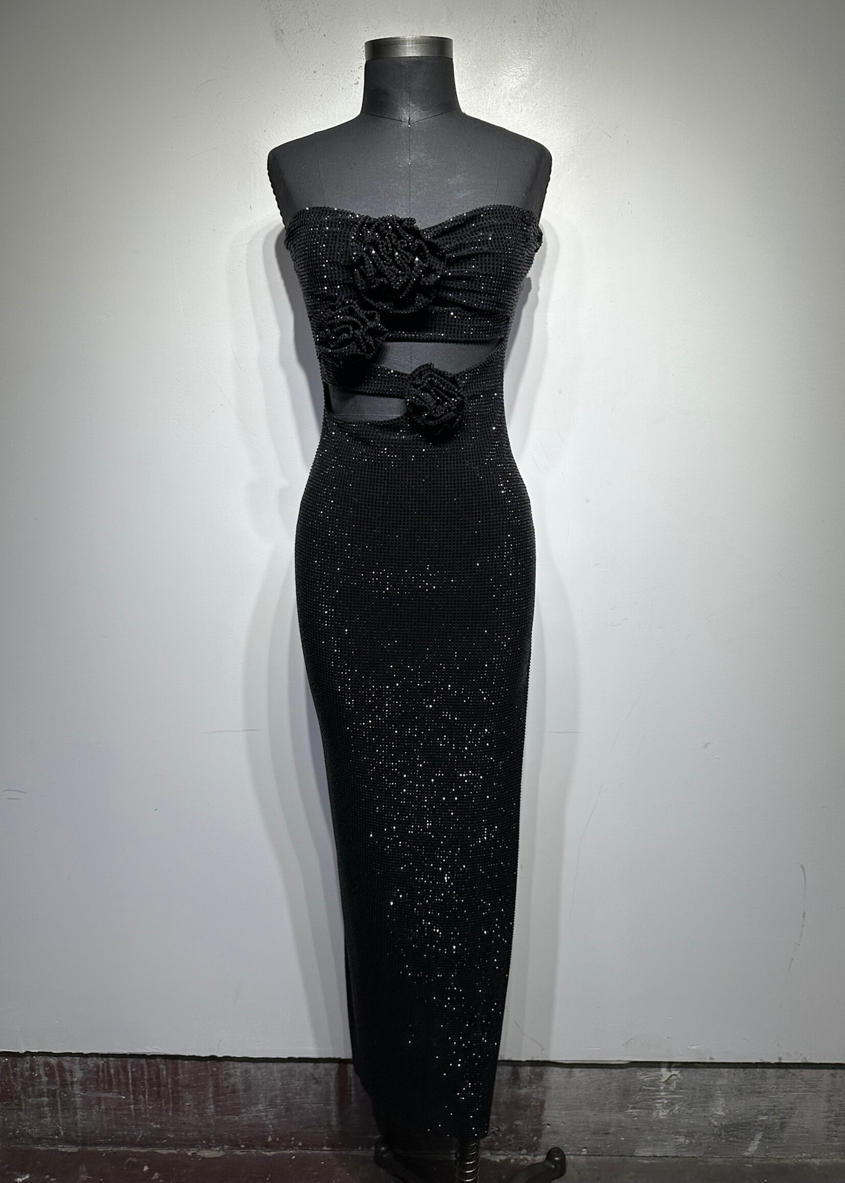 Meshki Black Bedazzled Strapless Dress Fem XXS