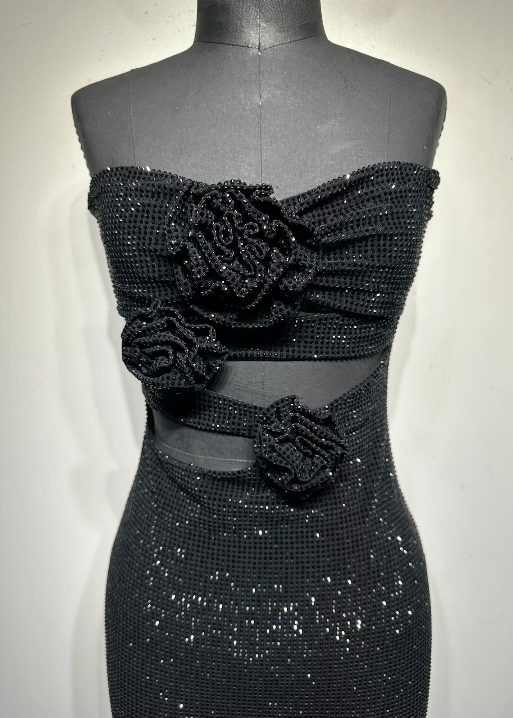 Meshki Black Bedazzled Strapless Dress Fem XXS