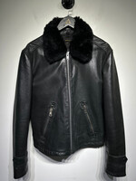 Miss Sixty Black Leather Jacket w Rabbit Fur Collar Fem L