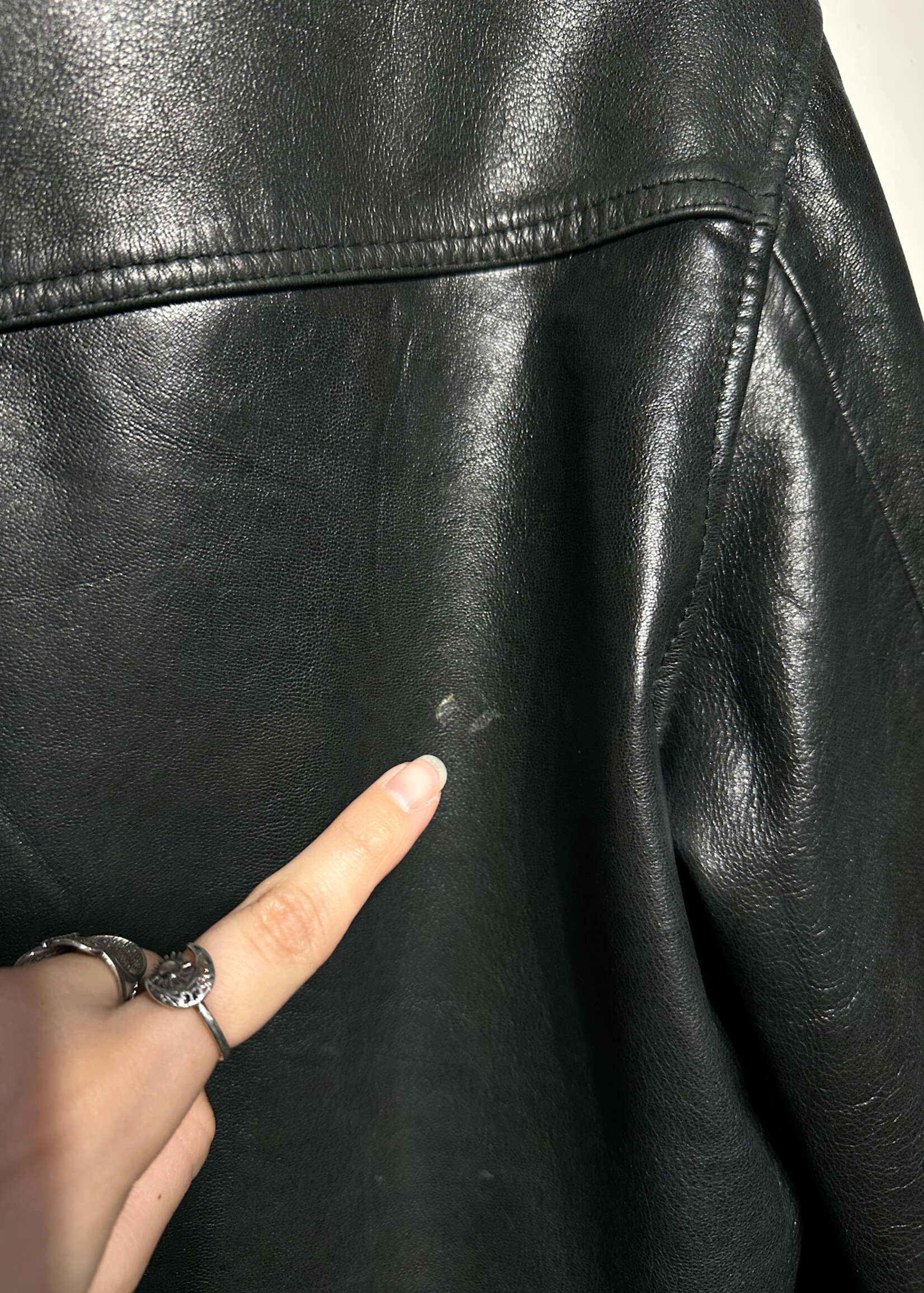 Miss Sixty Black Leather Jacket w Rabbit Fur Collar Fem L