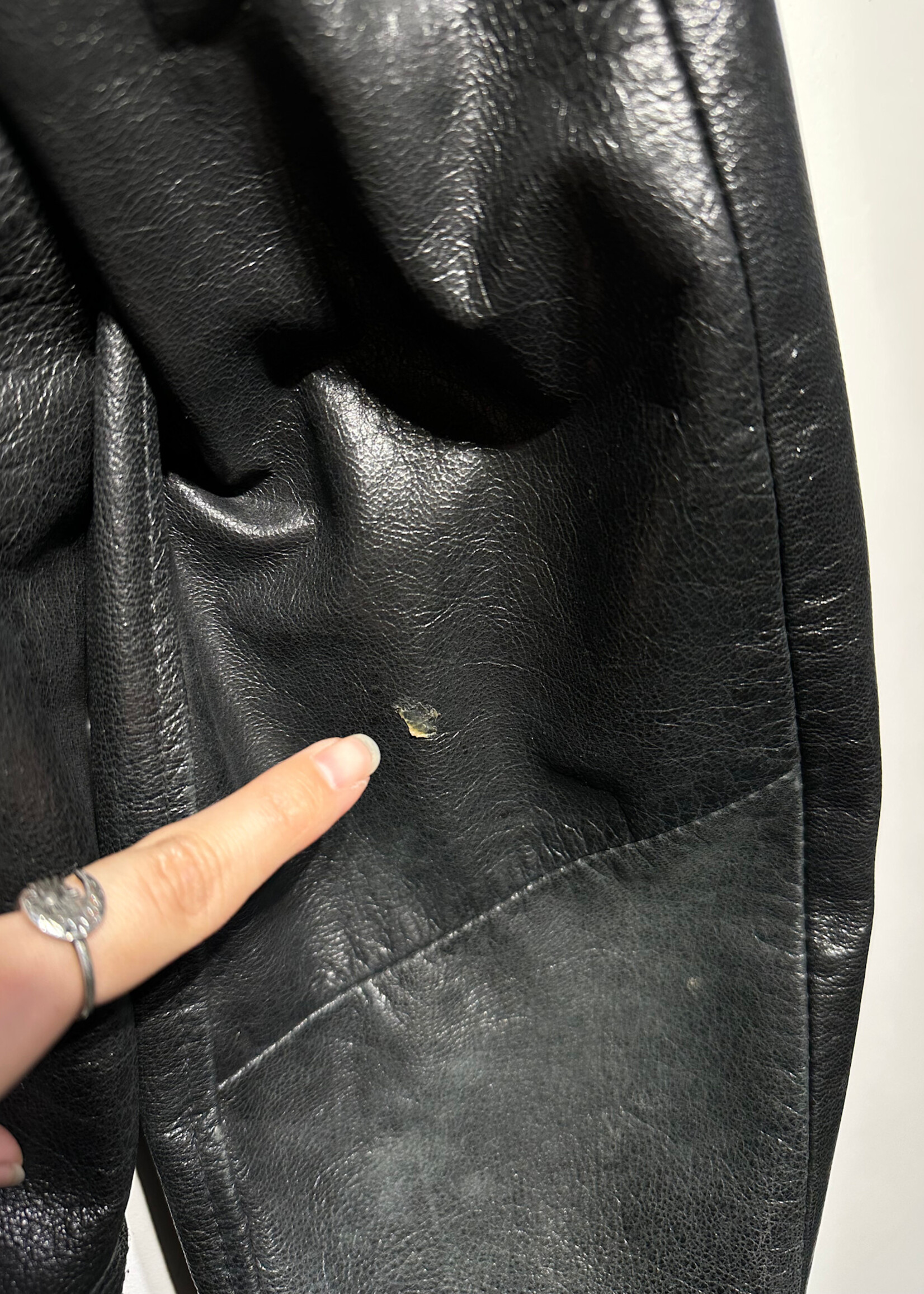 Miss Sixty Black Leather Jacket w Rabbit Fur Collar Fem L