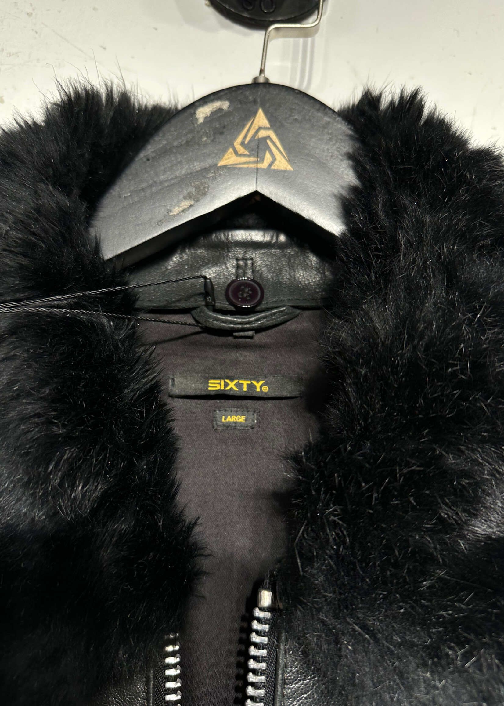 Miss Sixty Black Leather Jacket w Rabbit Fur Collar Fem L