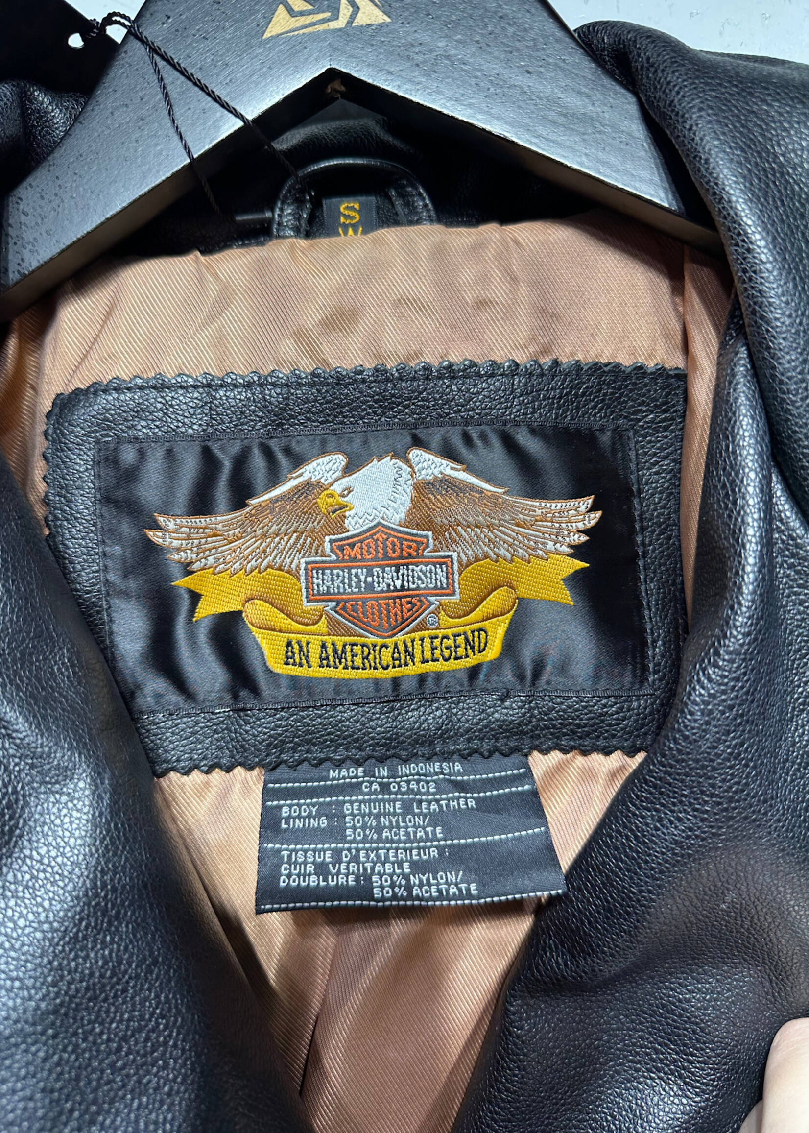 Harley Black Leather Moto Jacket w Belted Front Fem S