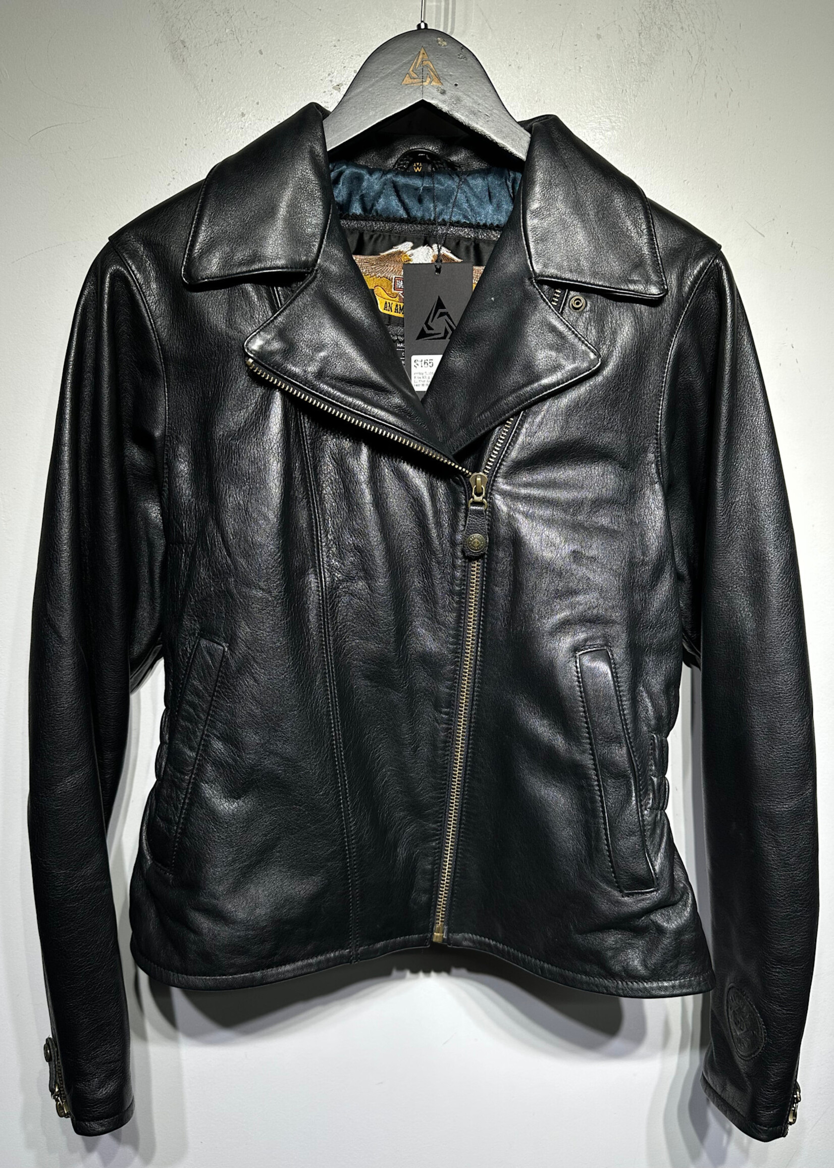Harley Davidson Back Wing Logo Leather Jacket Fem M