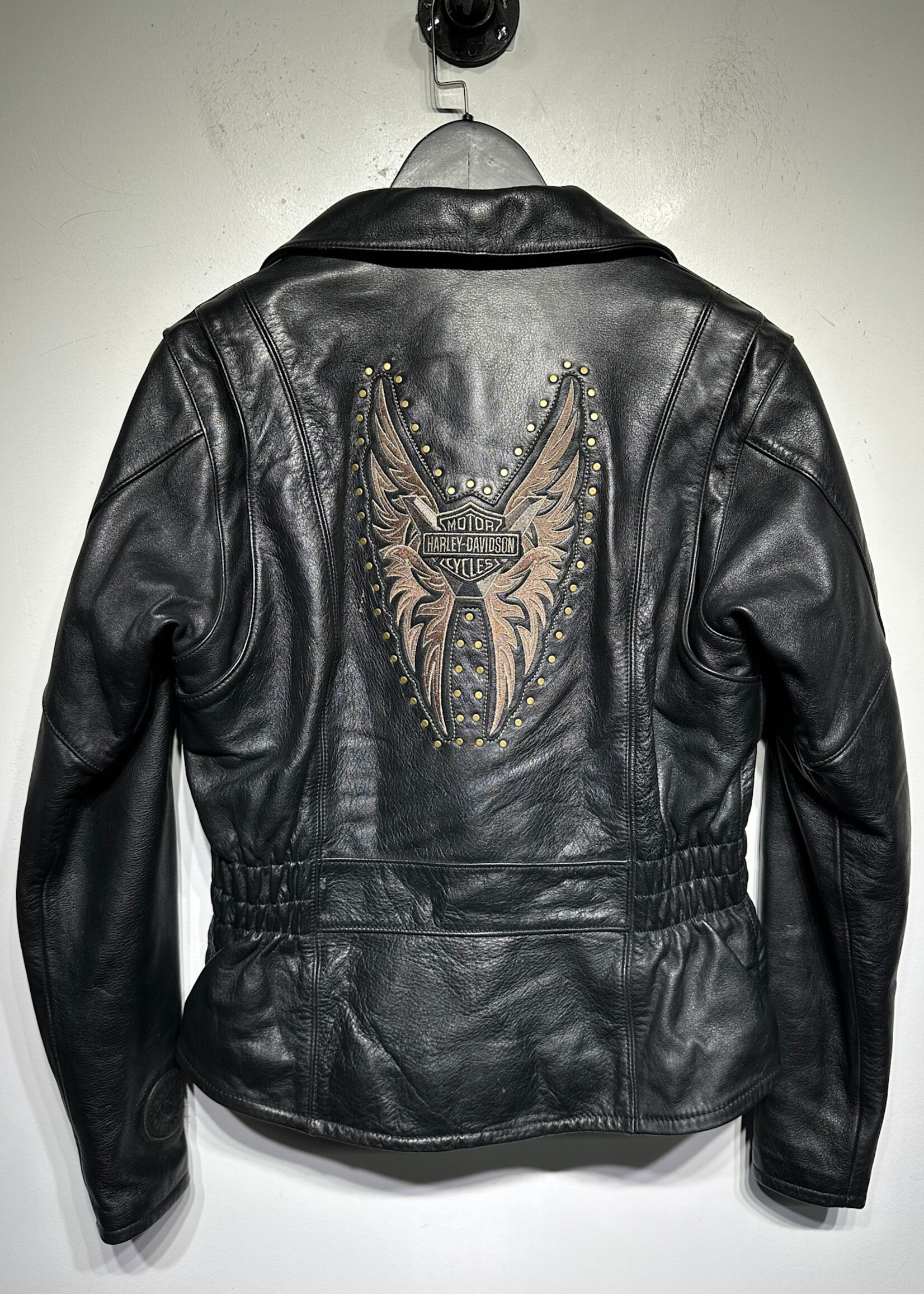 Harley Davidson Back Wing Logo Leather Jacket Fem M