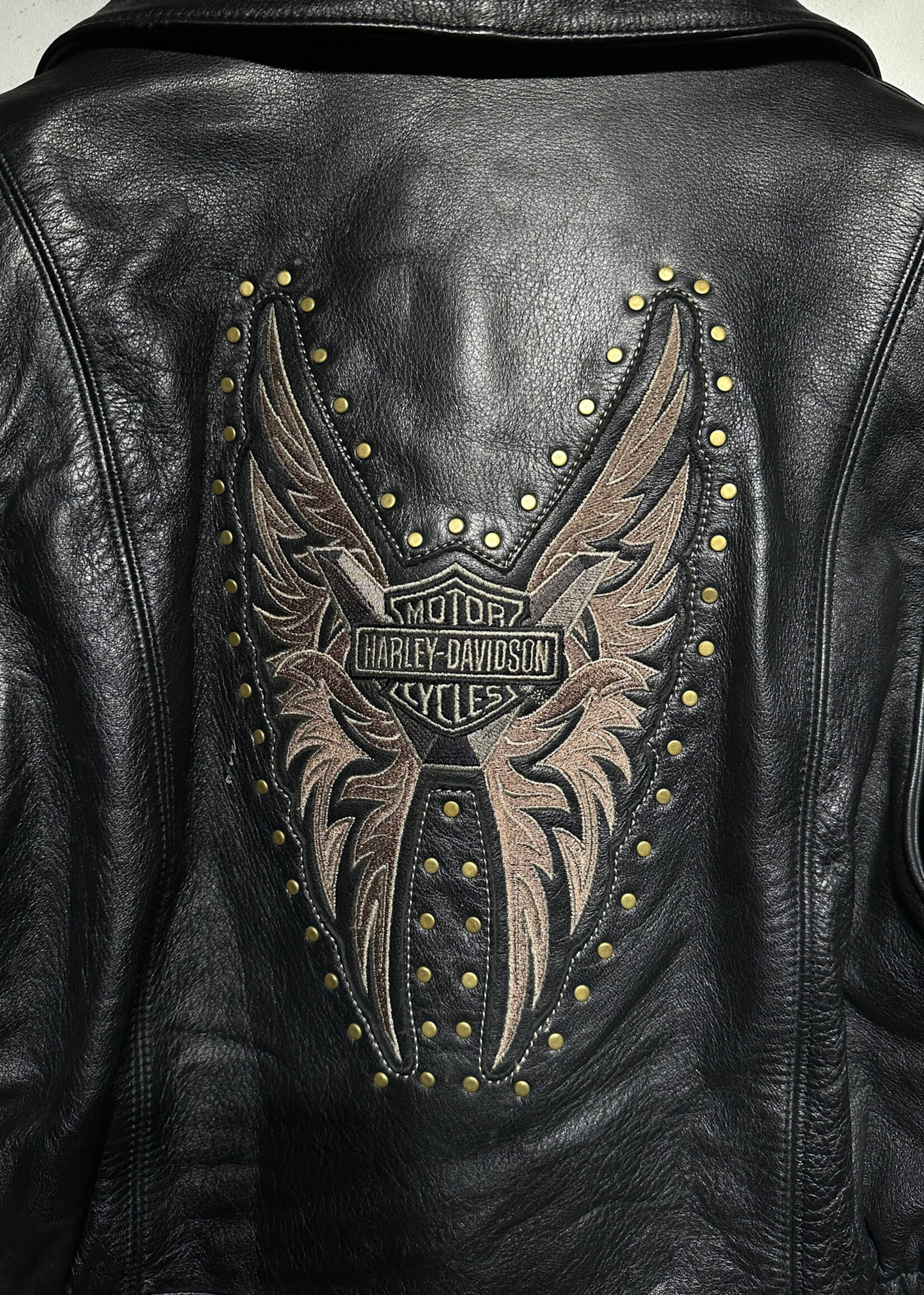 Harley Davidson Back Wing Logo Leather Jacket Fem M