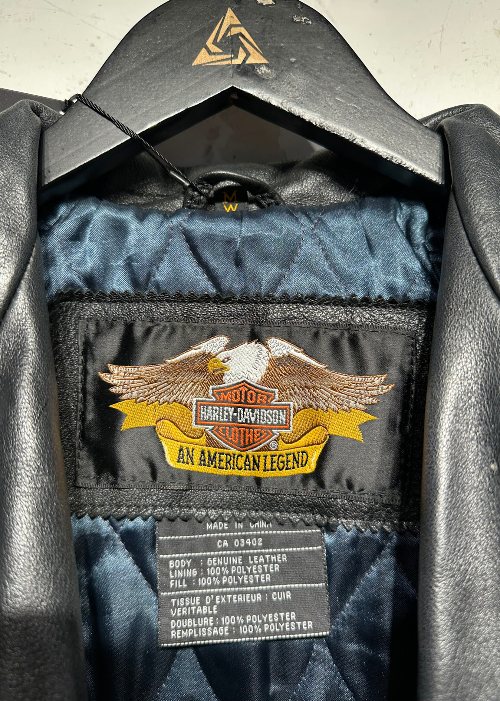 Harley Davidson Back Wing Logo Leather Jacket Fem M