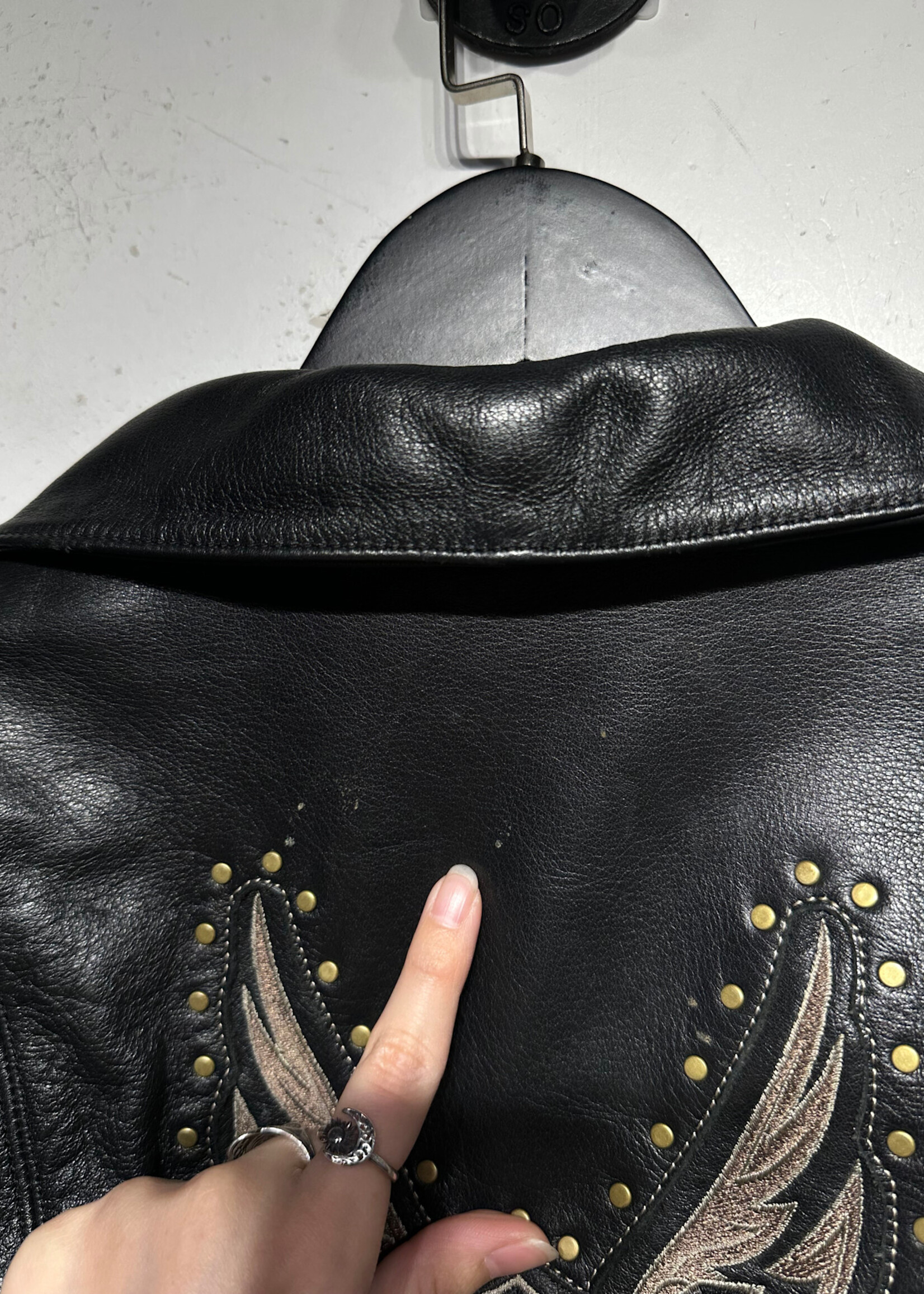Harley Davidson Back Wing Logo Leather Jacket Fem M