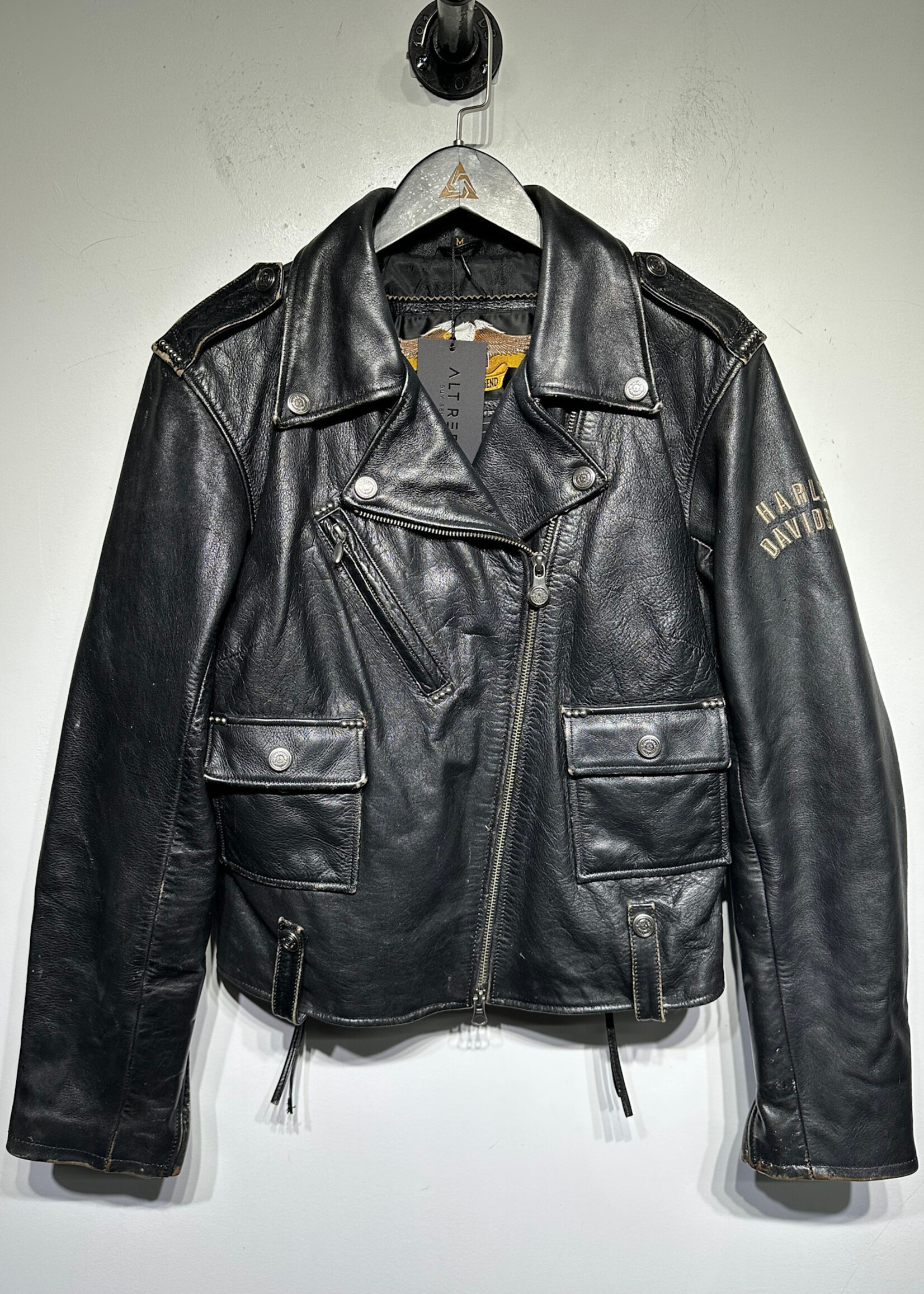 Harley Studded Leather Jacket w Back Patch Fem M