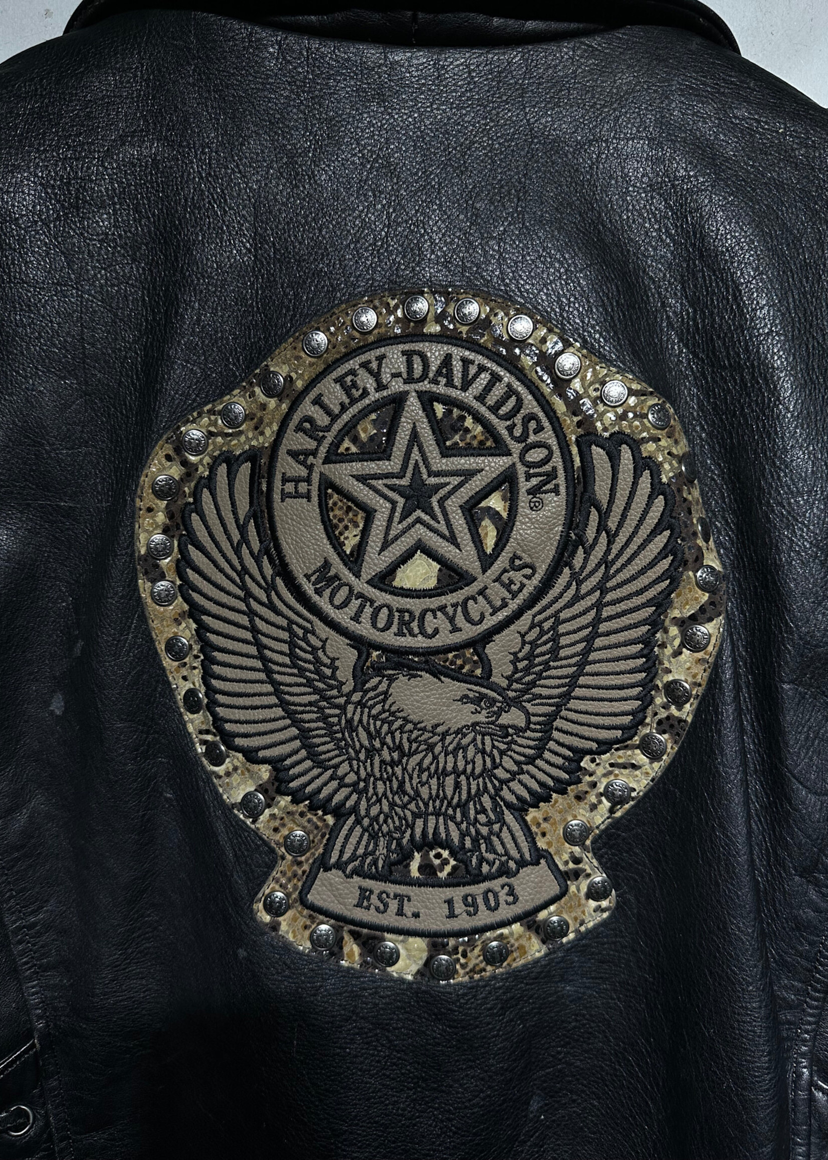 Harley Studded Leather Jacket w Back Patch Fem M