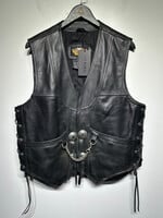 Harley Black Leather Vest w Concho Buttons Masc L